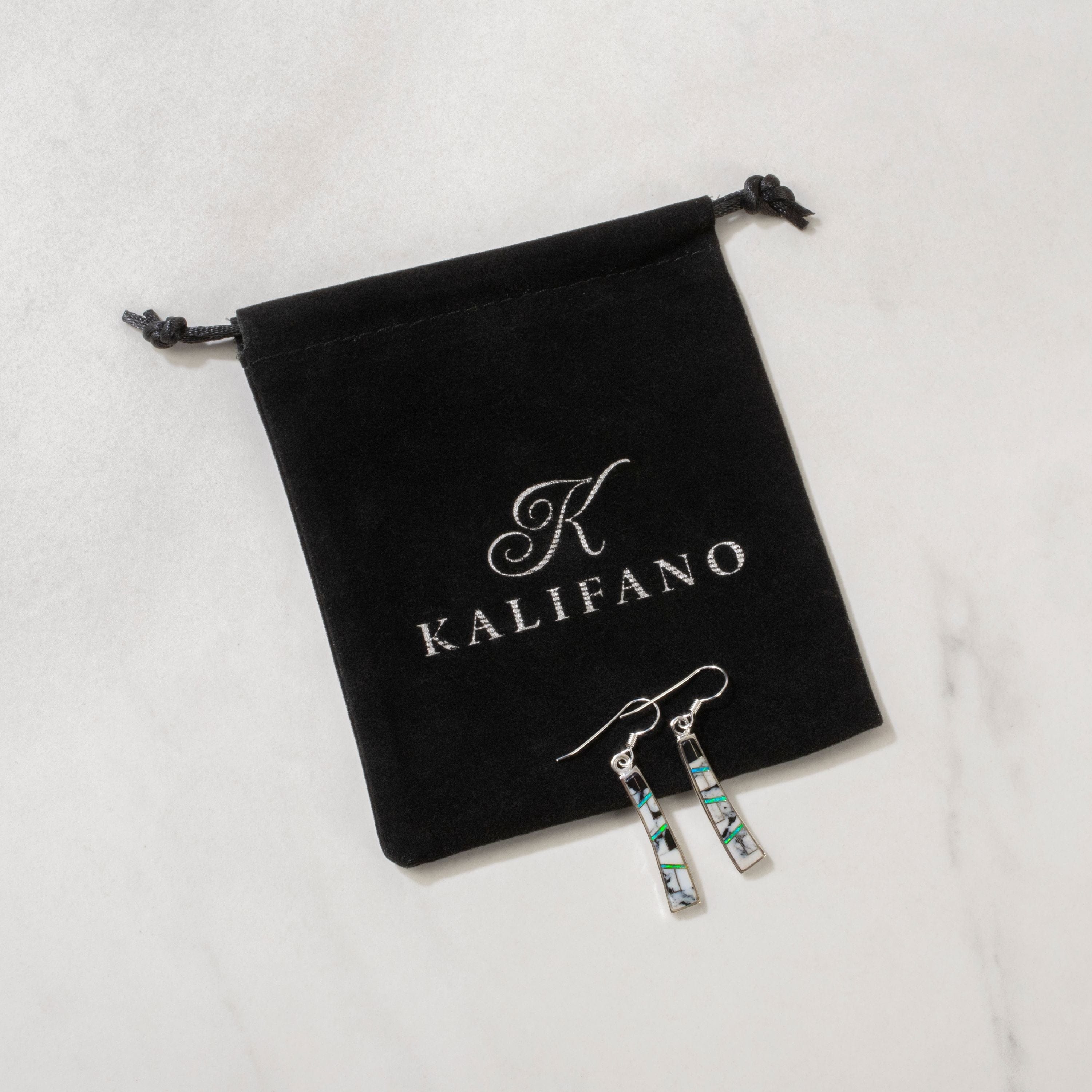 Kalifano Southwest Silver Jewelry White Buffalo Turquoise Rectangular 925 Sterling Silver USA Handmade Earring with French Hook NME.0810.WB