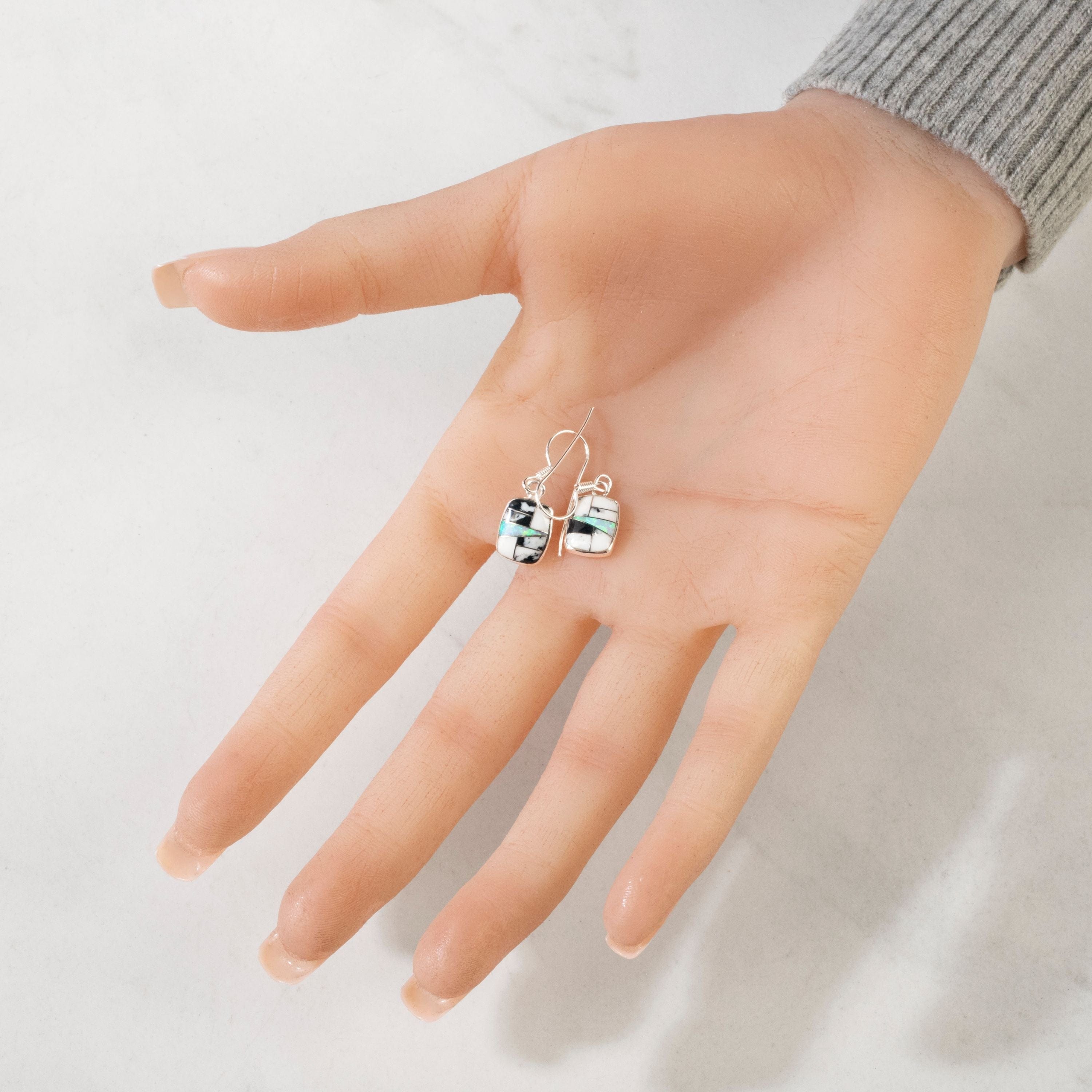 Kalifano Southwest Silver Jewelry White Buffalo Turquoise Rectangular 925 Sterling Silver USA Handmade Earrings with French Hook NME.2074.WB