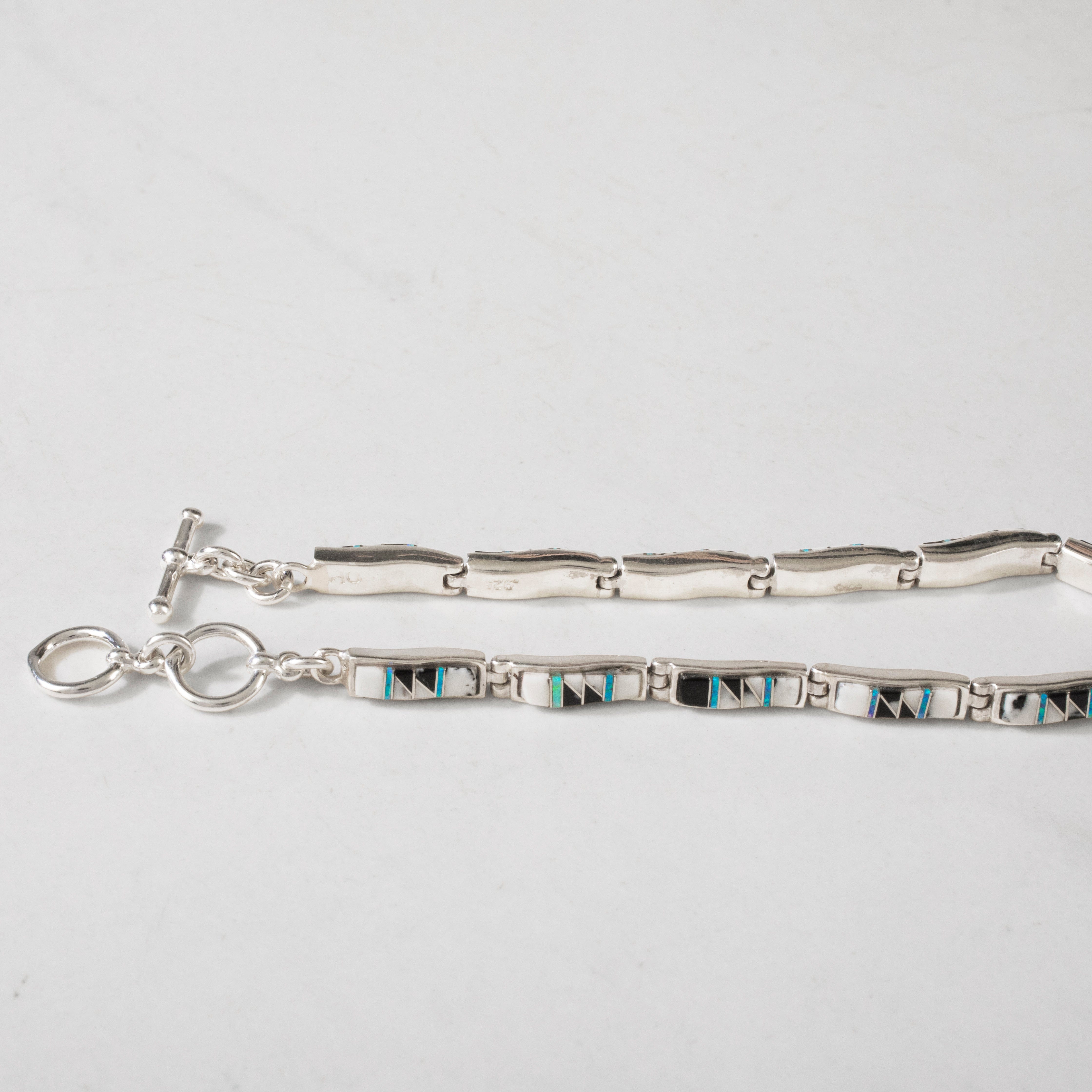 Kalifano Southwest Silver Jewelry White Buffalo Turquoise Regtangle 925 Sterling Silver Bracelet NMB.0541.WB