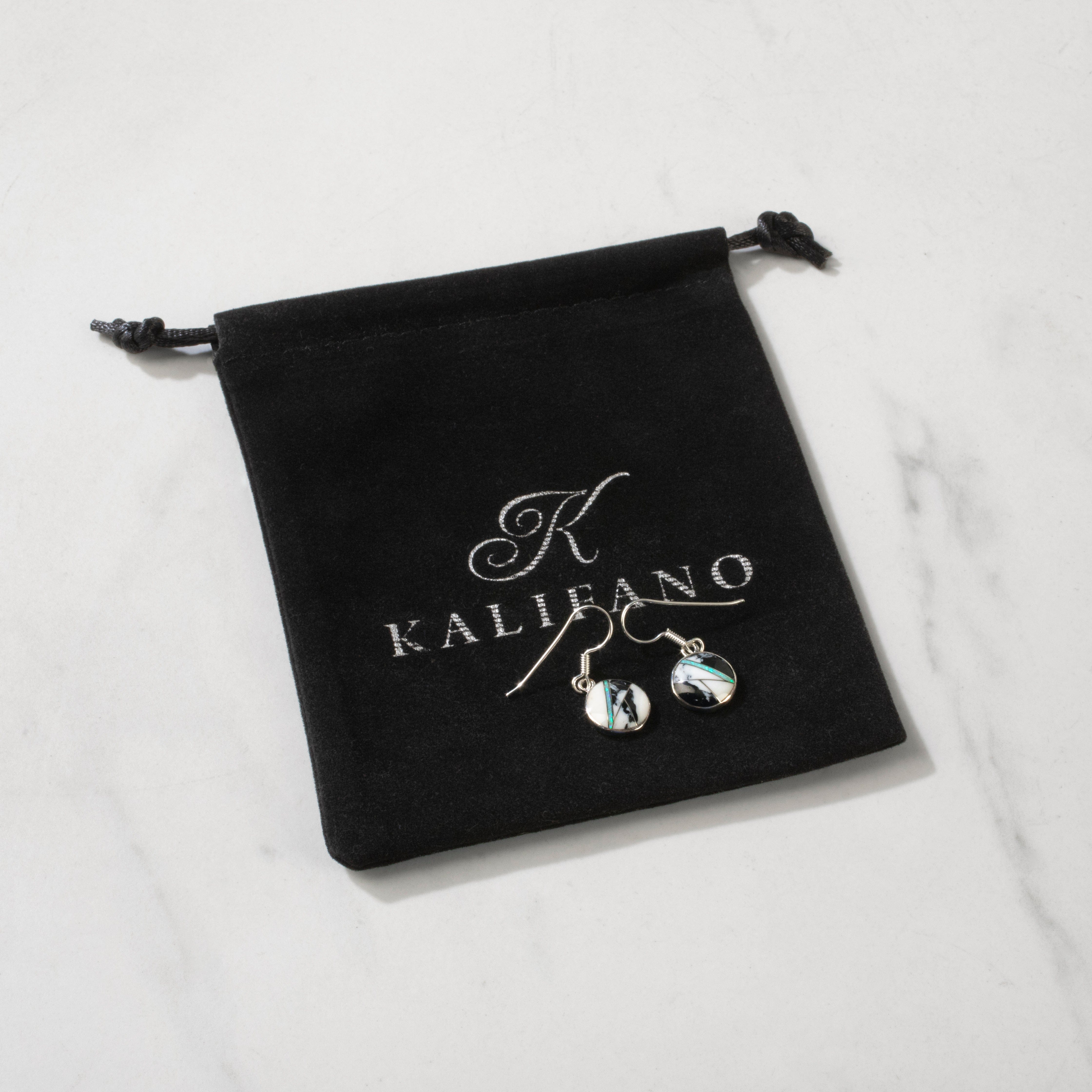 Kalifano Southwest Silver Jewelry White Buffalo Turquoise Round USA Handmade 925 Sterling Silver Earrings with French Hook Backing NME.2068.WB