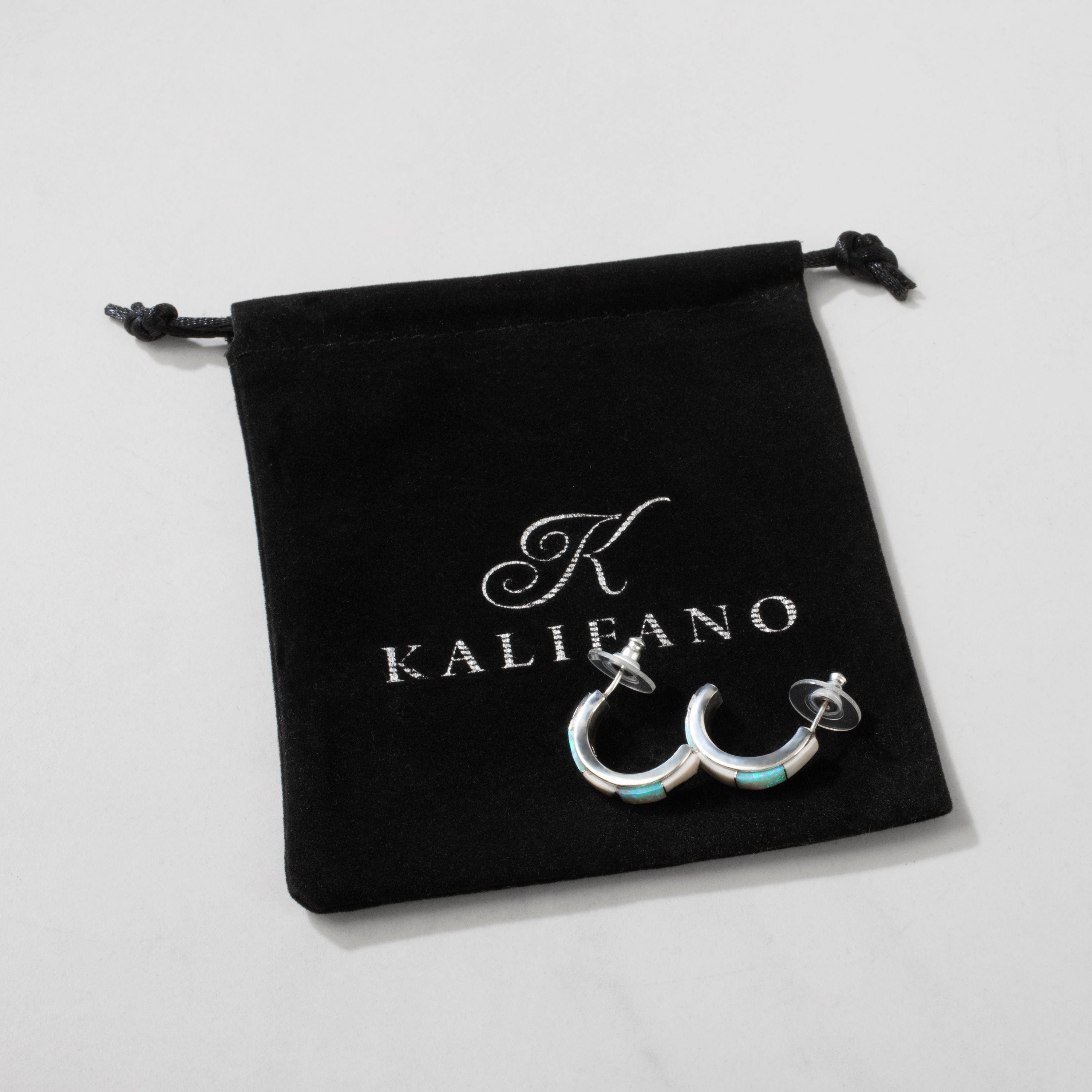 Kalifano Southwest Silver Jewelry White Buffalo Turquoise Semi Hoop 925 Sterling Silver USA Handmade Earring with Stud Backing NME.0612.WB