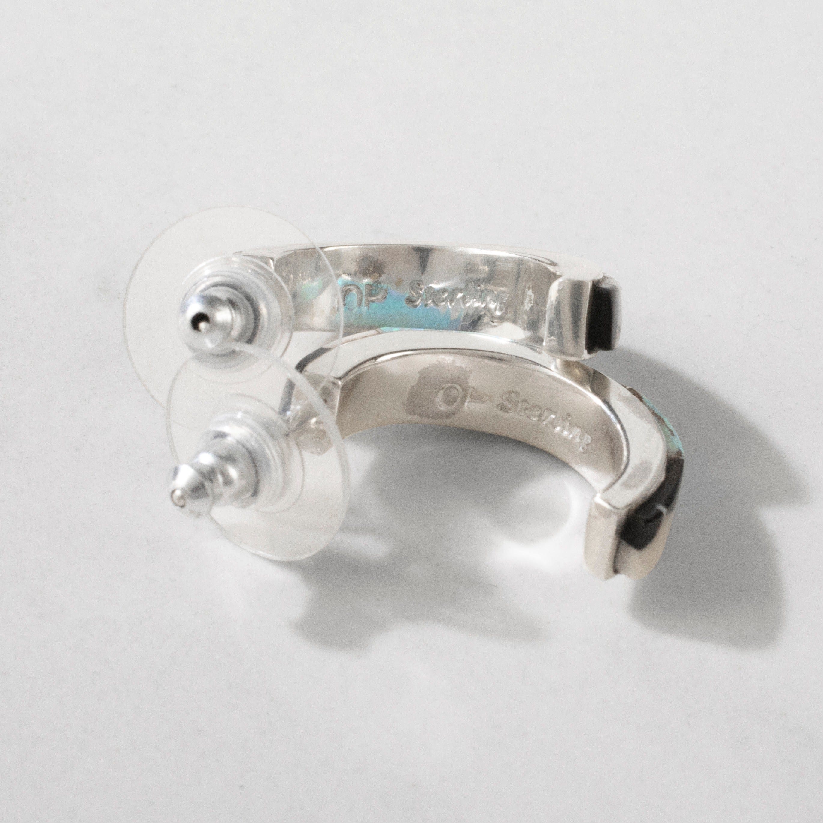 Kalifano Southwest Silver Jewelry White Buffalo Turquoise Semi Hoop 925 Sterling Silver USA Handmade Earring with Stud Backing NME.0612.WB