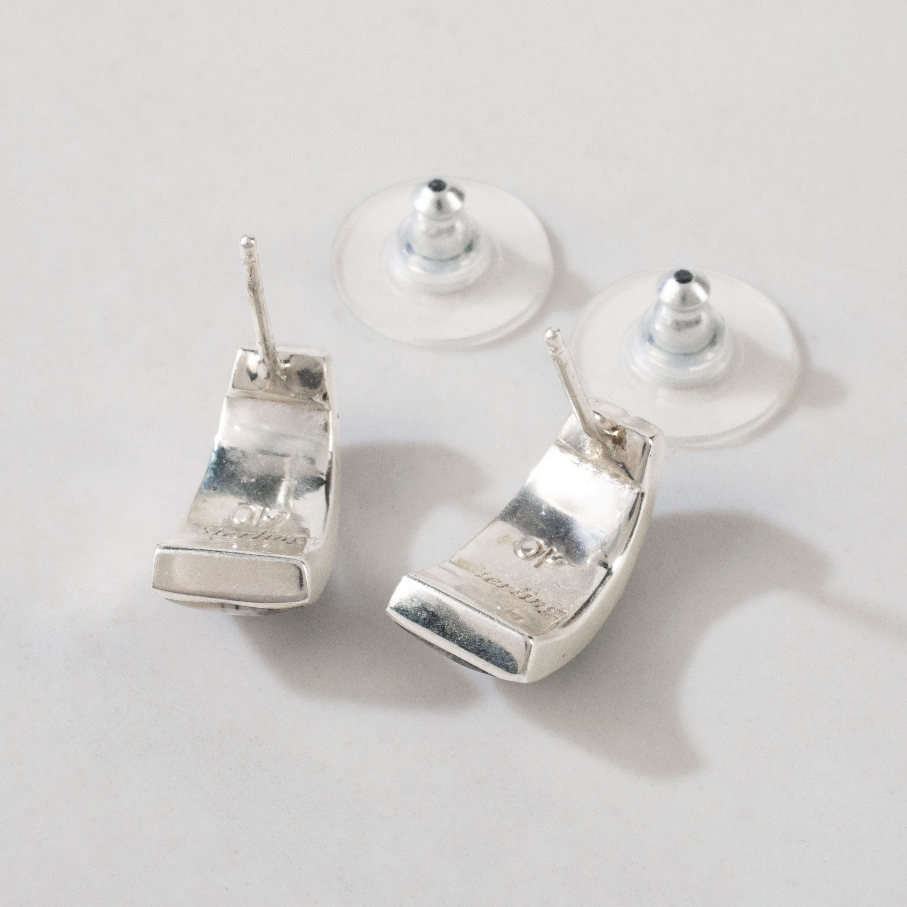 Kalifano Southwest Silver Jewelry White Buffalo Turquoise Semi Hoop 925 Sterling Silver USA Handmade Earring with Stud Backing NME.1096.WB
