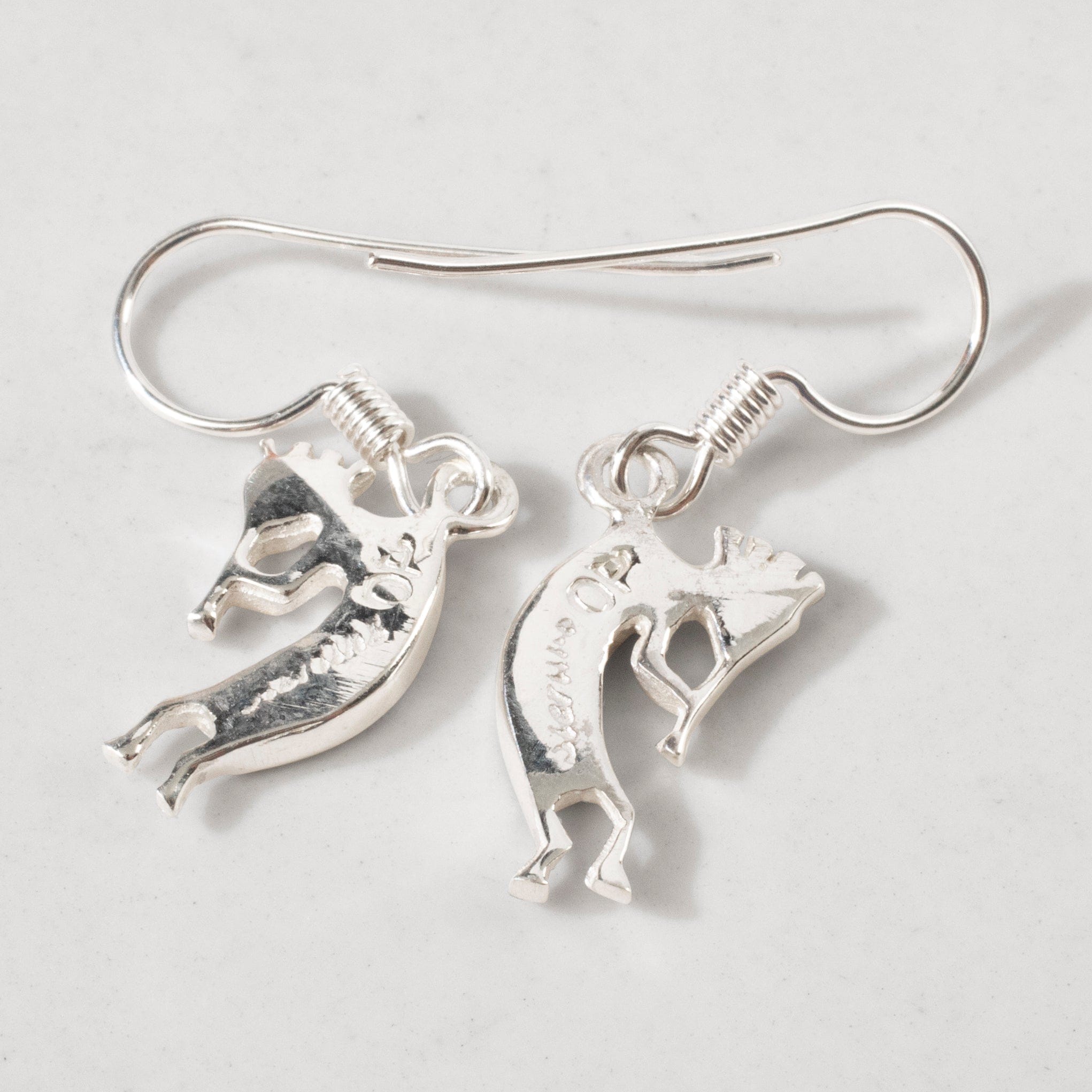 Kalifano Southwest Silver Jewelry White Buffalo Turquoise Small Kokopelli 925 Sterling Silver USA Handmade Earring with French Hook NME.0607.WB