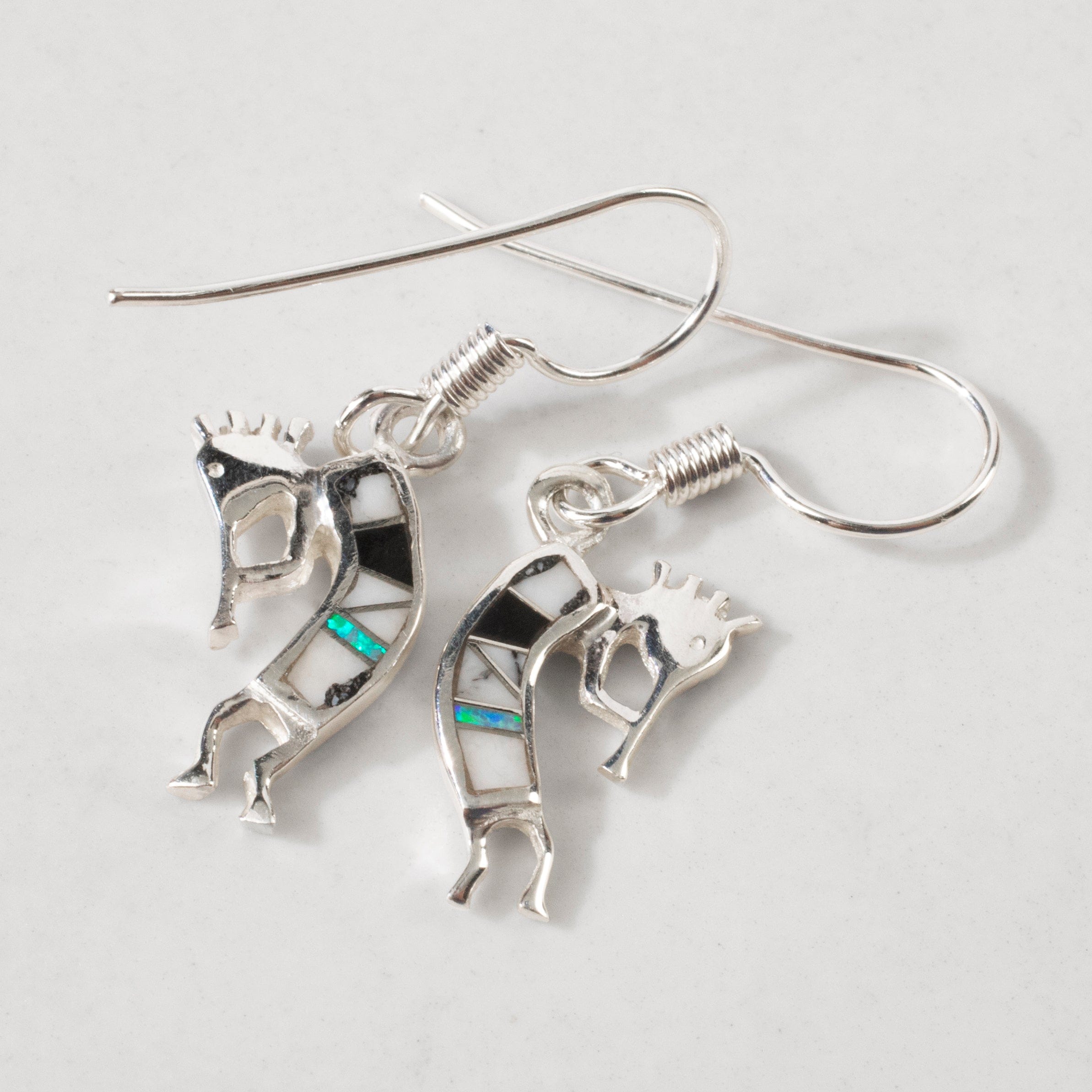 Kalifano Southwest Silver Jewelry White Buffalo Turquoise Small Kokopelli 925 Sterling Silver USA Handmade Earring with French Hook NME.0607.WB