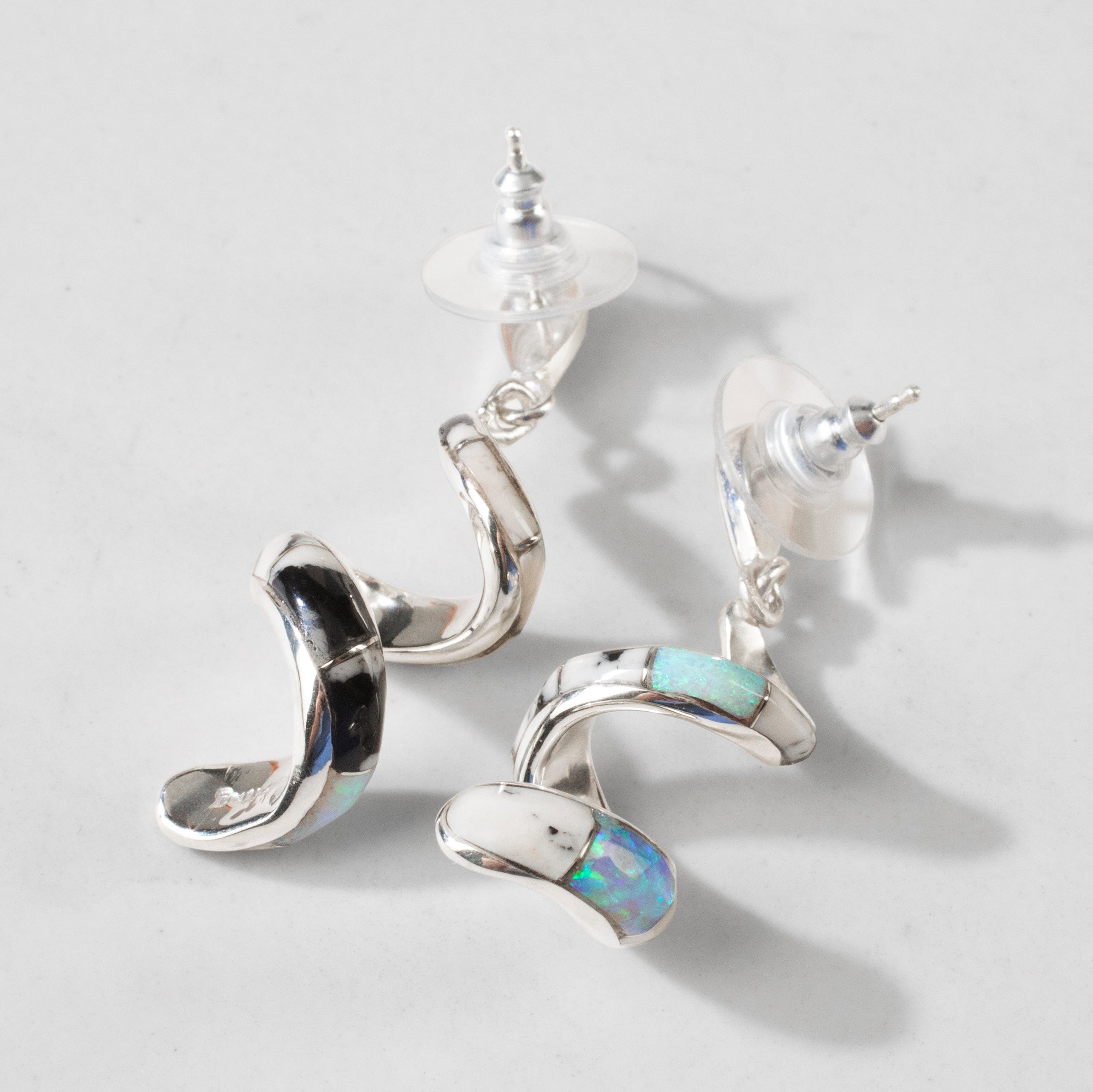 Kalifano Southwest Silver Jewelry White Buffalo Turquoise Spiral 925 Sterling Silver USA Handmade Earrings with Stud Backing NME.0416.WB