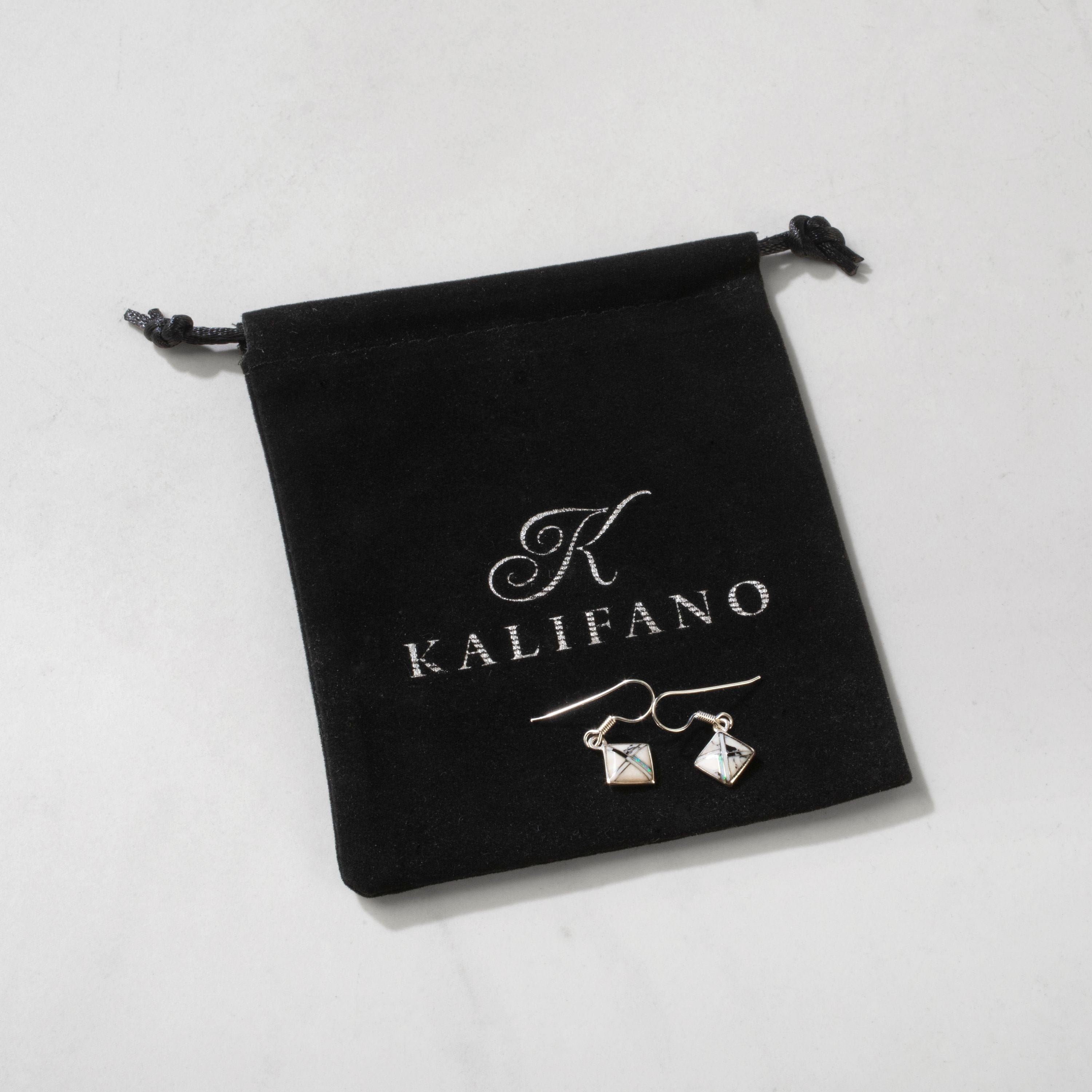 Kalifano Southwest Silver Jewelry White Buffalo Turquoise Square 925 Silver USA Handmade Earrings NME.2263.WB