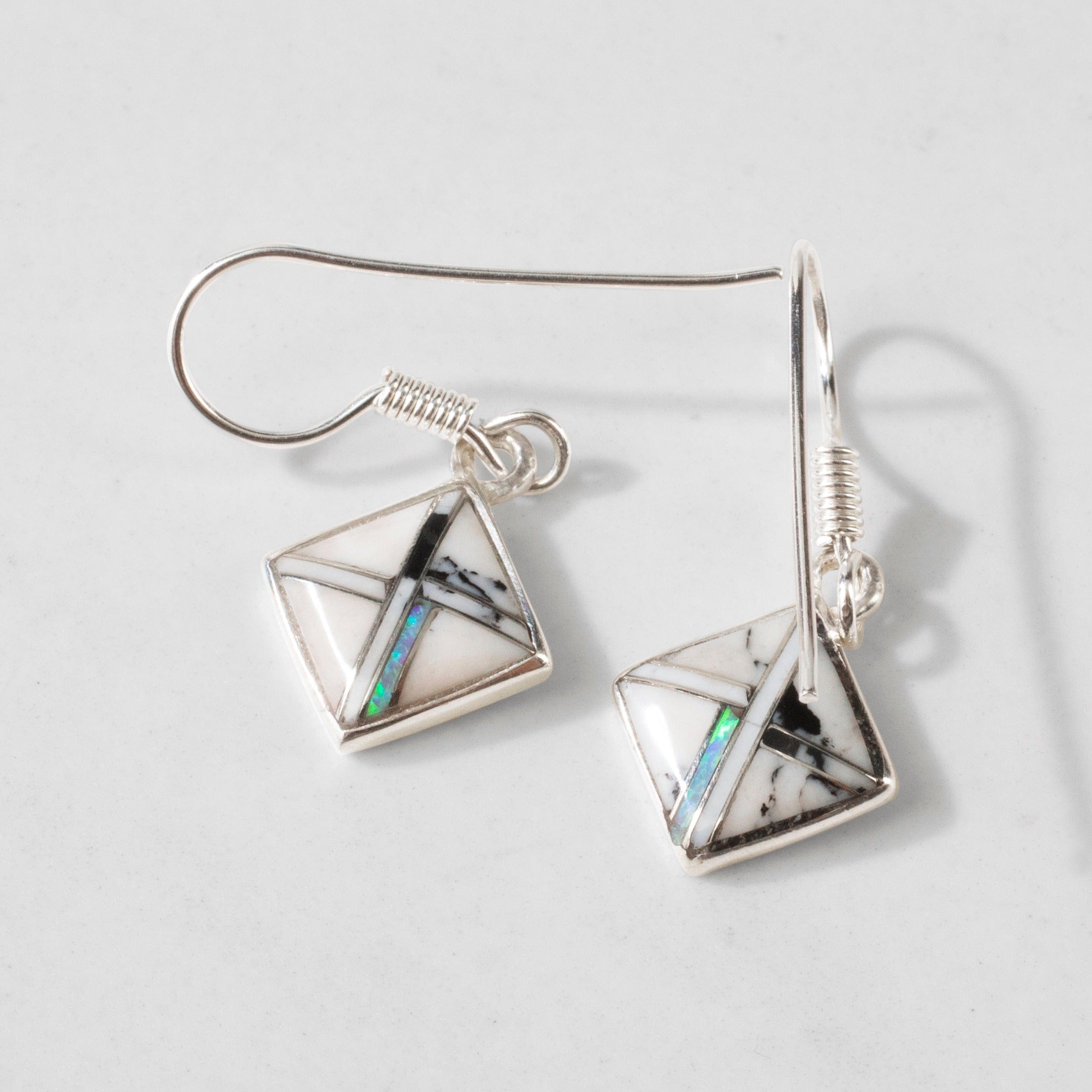 Kalifano Southwest Silver Jewelry White Buffalo Turquoise Square 925 Silver USA Handmade Earrings NME.2263.WB