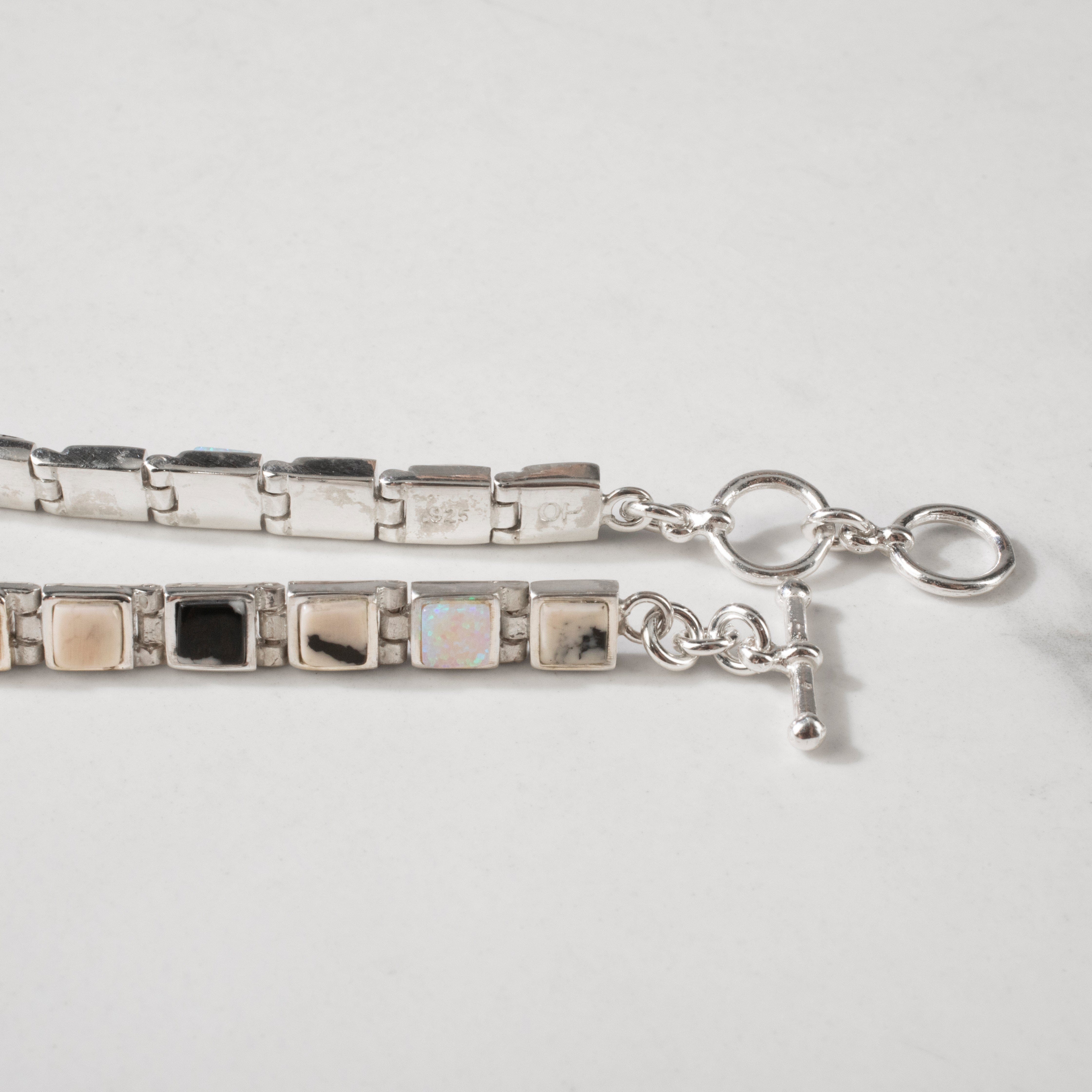 Kalifano Southwest Silver Jewelry White Buffalo Turquoise Square 925 Sterling Silver Bracelet NMB.0213.WB