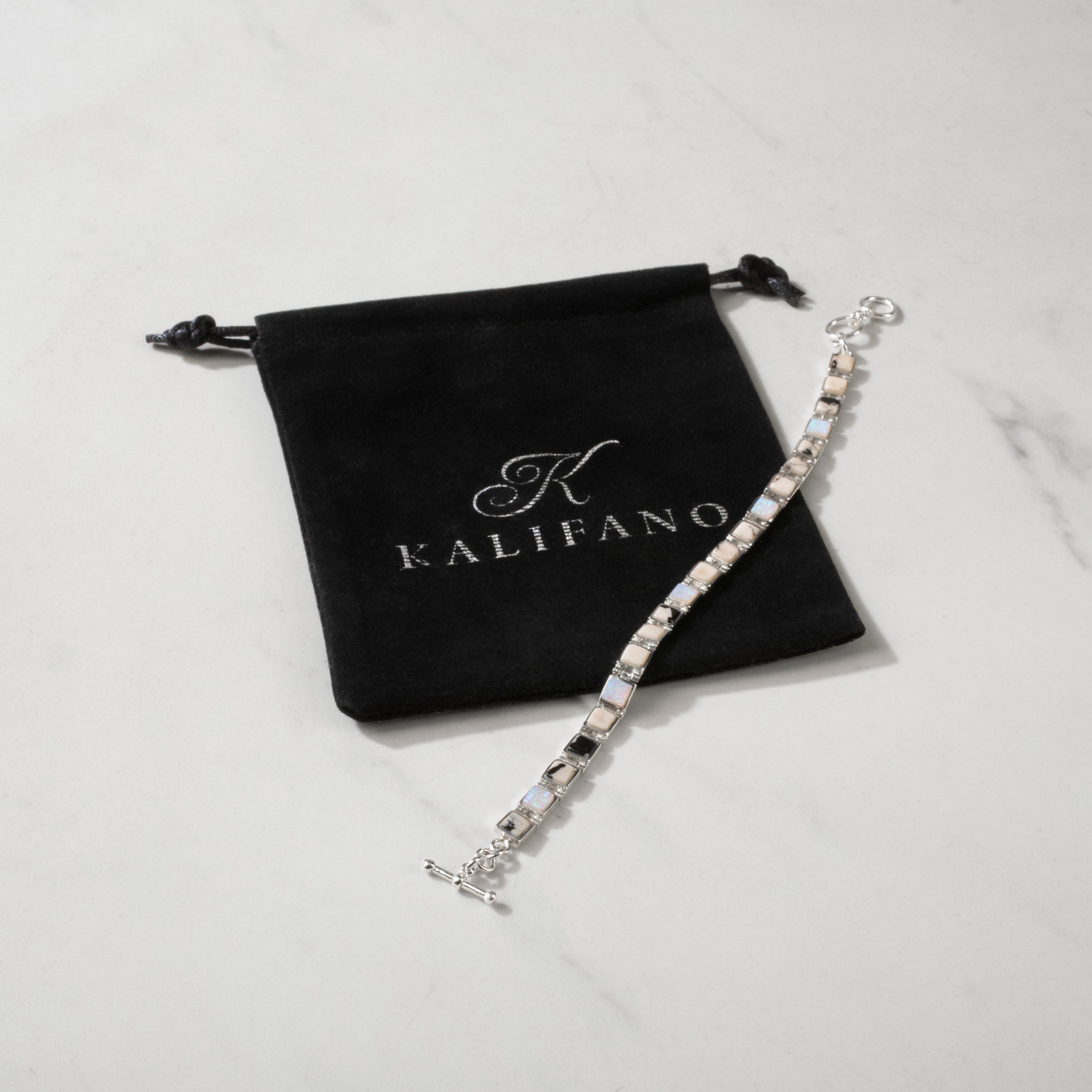 Kalifano Southwest Silver Jewelry White Buffalo Turquoise Square 925 Sterling Silver Bracelet NMB.0213.WB