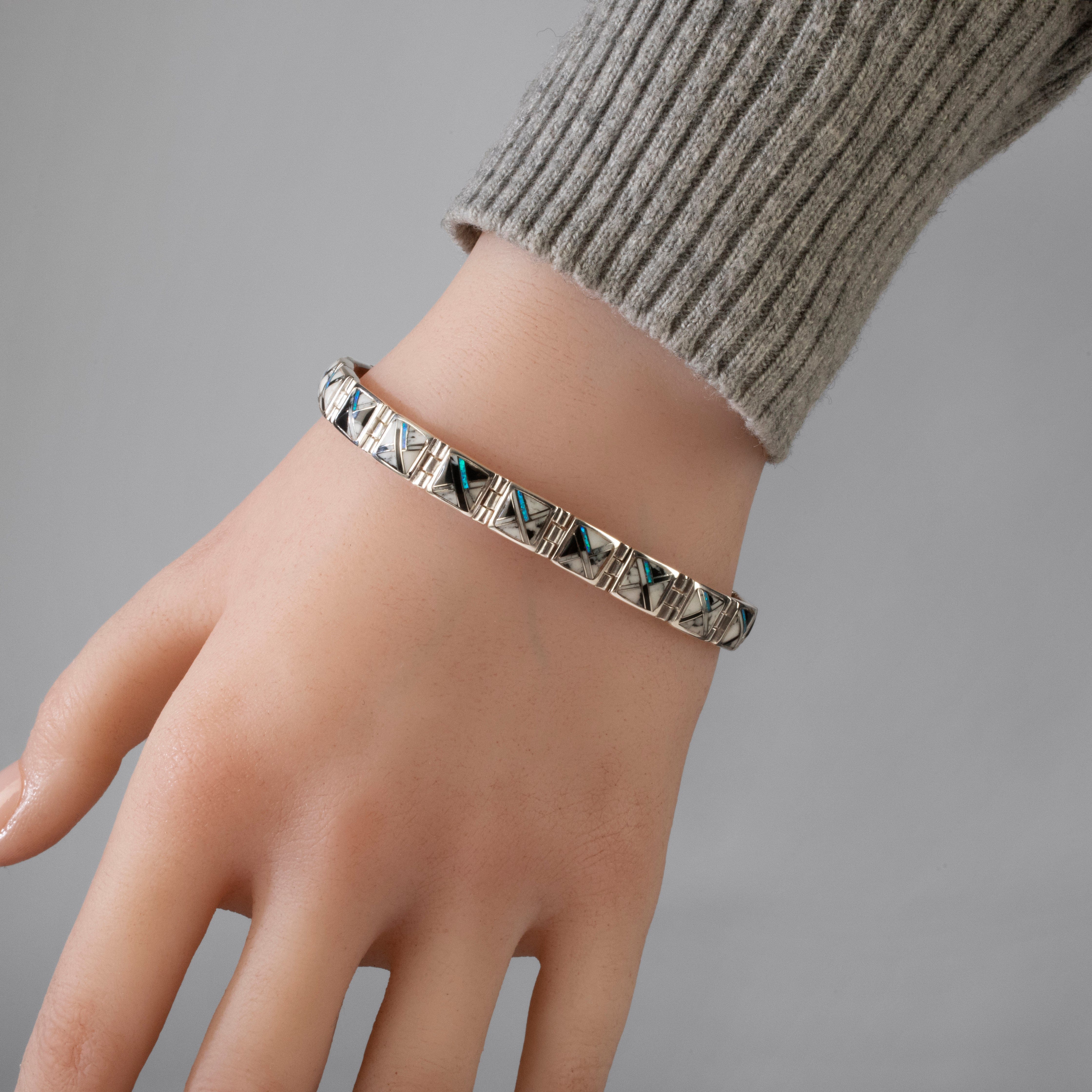 Kalifano Southwest Silver Jewelry White Buffalo Turquoise Square 925 Sterling Silver USA Handmade Bracelet NMB.0245.WB