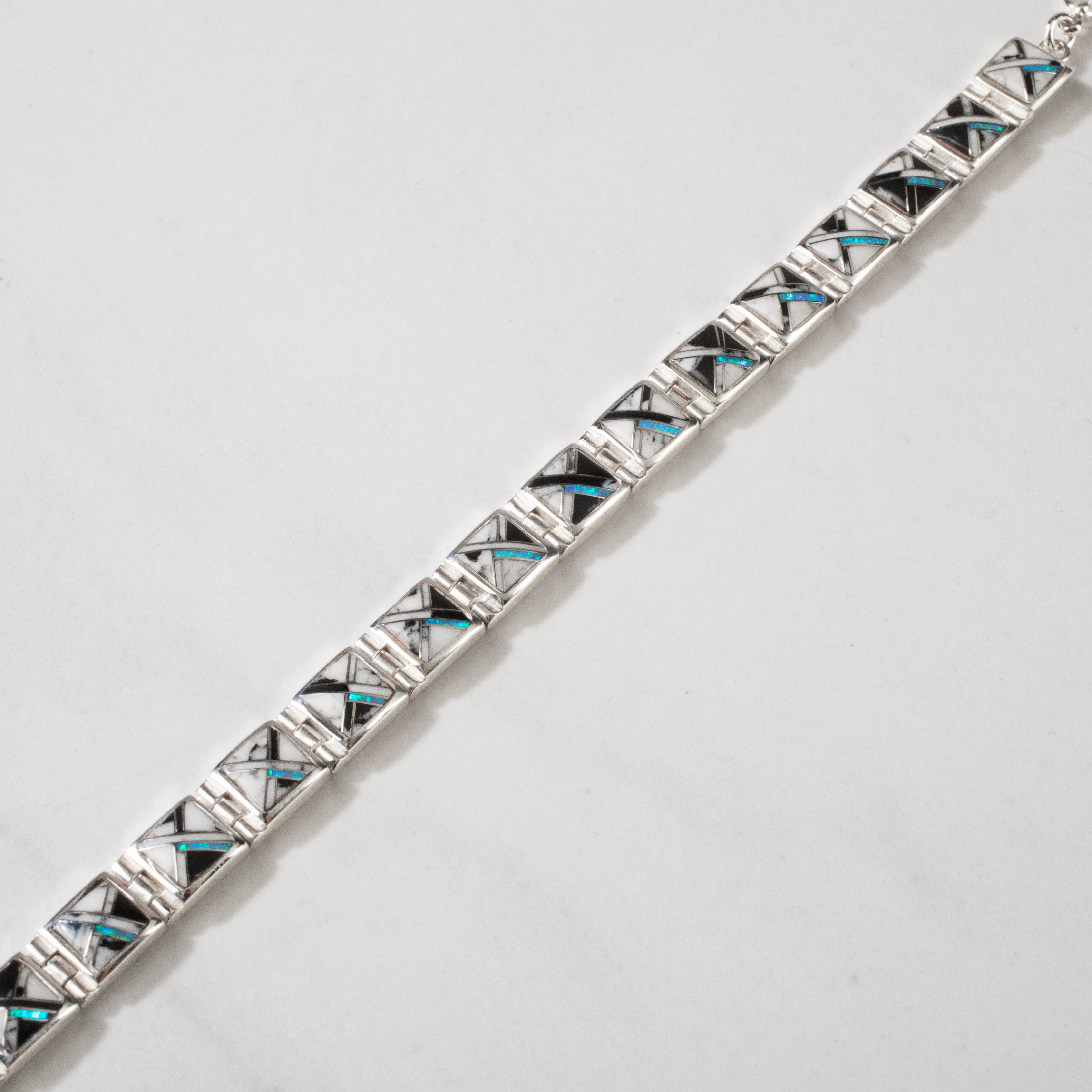 Kalifano Southwest Silver Jewelry White Buffalo Turquoise Square 925 Sterling Silver USA Handmade Bracelet NMB.0245.WB