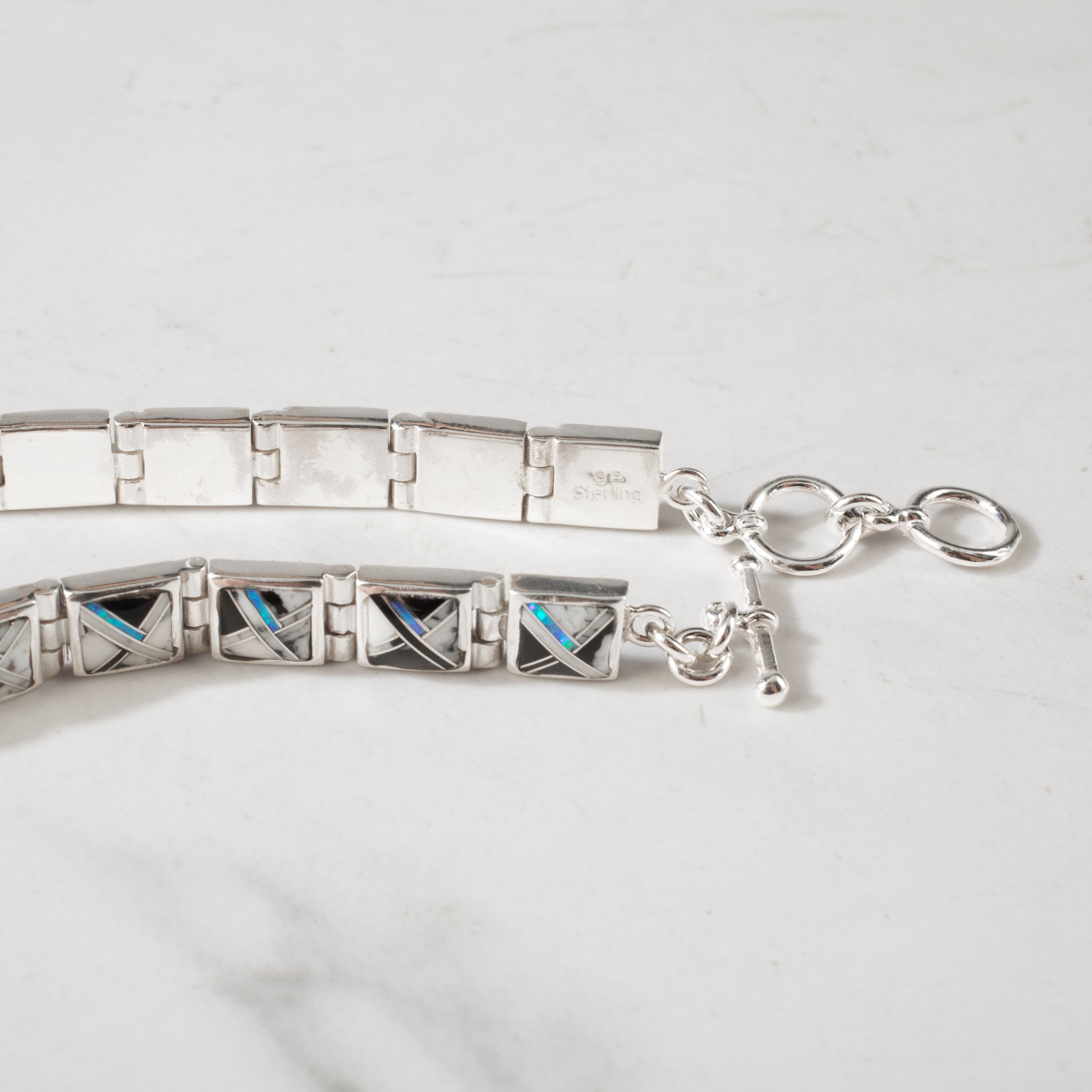 Kalifano Southwest Silver Jewelry White Buffalo Turquoise Square 925 Sterling Silver USA Handmade Bracelet NMB.0245.WB