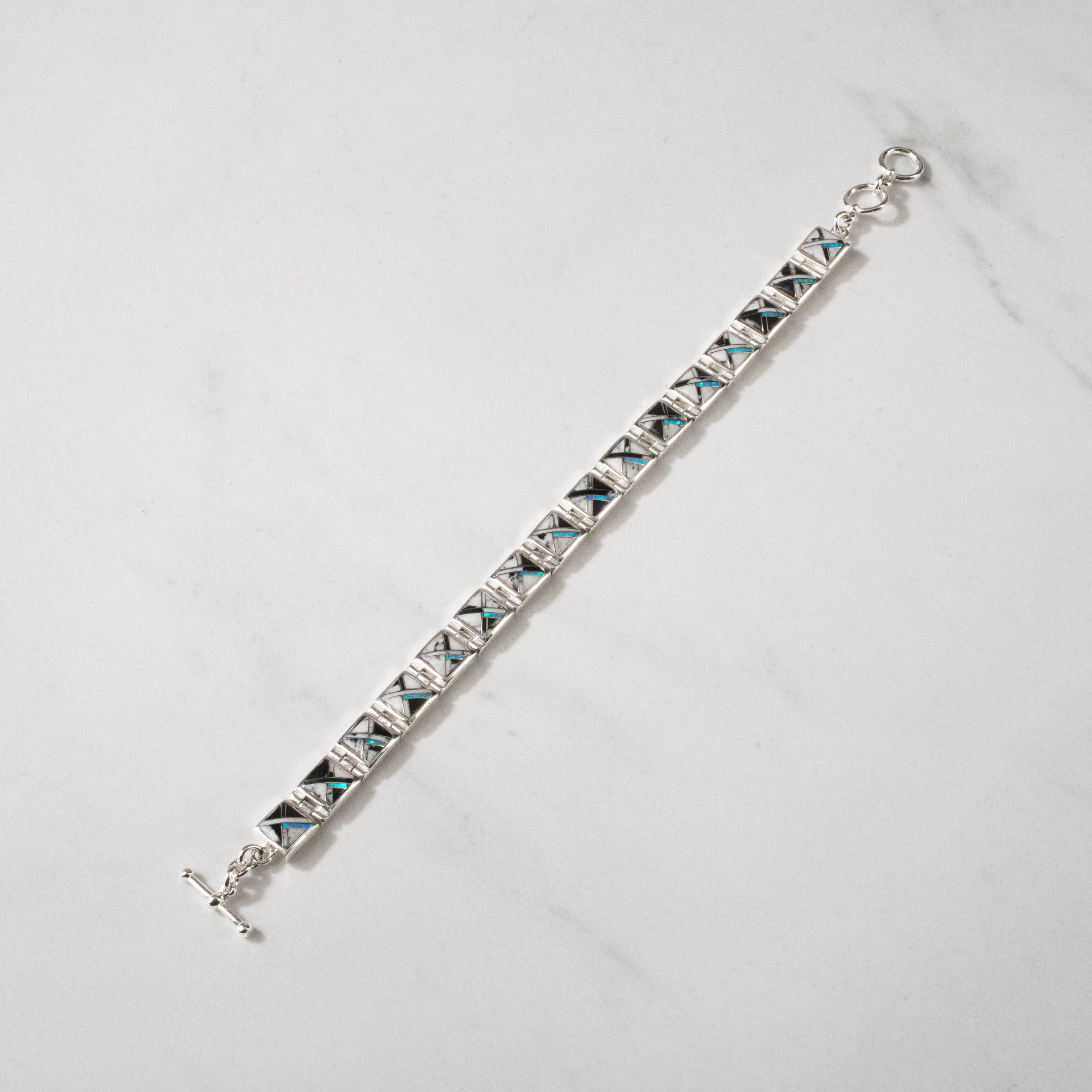 Kalifano Southwest Silver Jewelry White Buffalo Turquoise Square 925 Sterling Silver USA Handmade Bracelet NMB.0245.WB