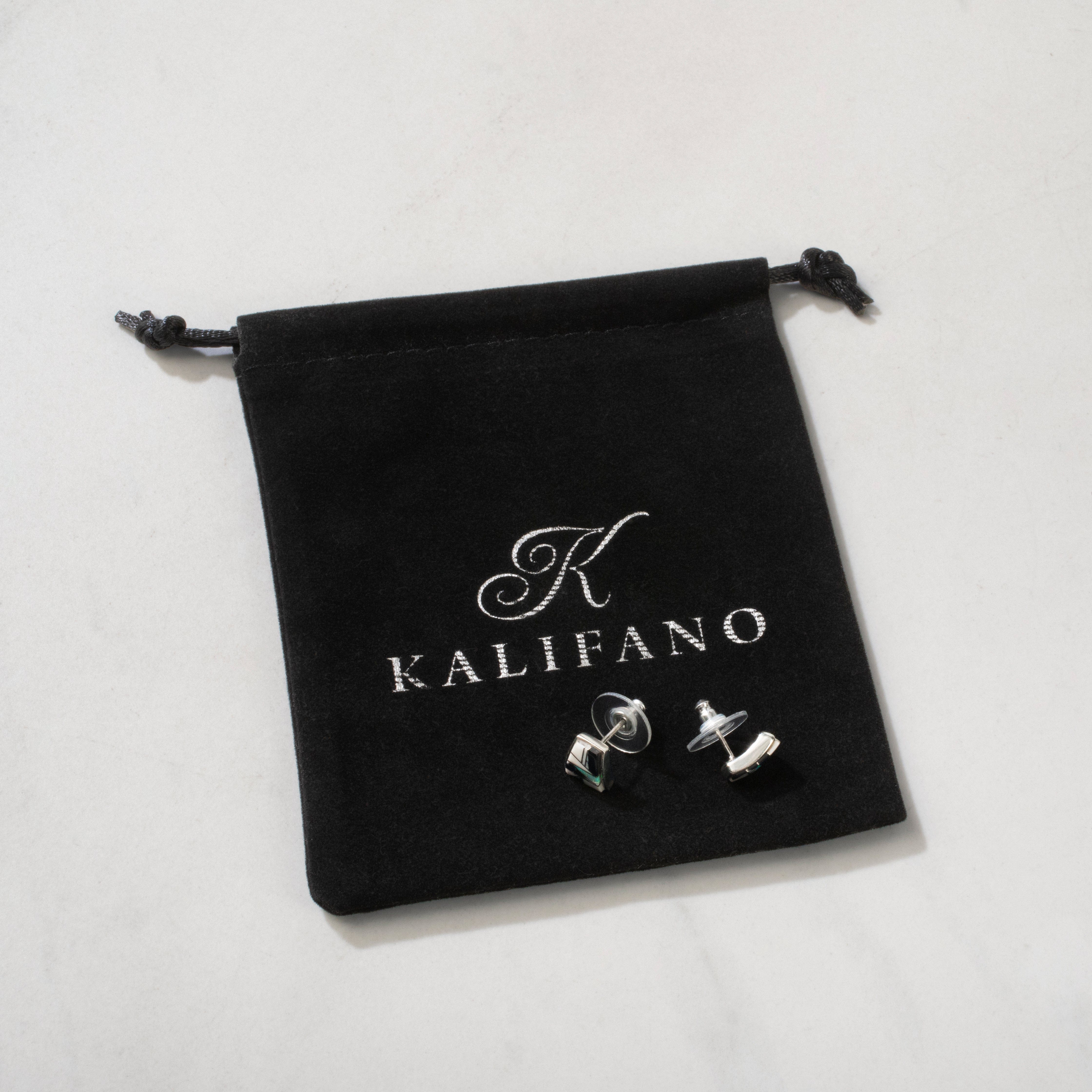 Kalifano Southwest Silver Jewelry White Buffalo Turquoise Stud 925 Sterling Silver Earring USA Handmade with Opal Accent NME.0366.WB