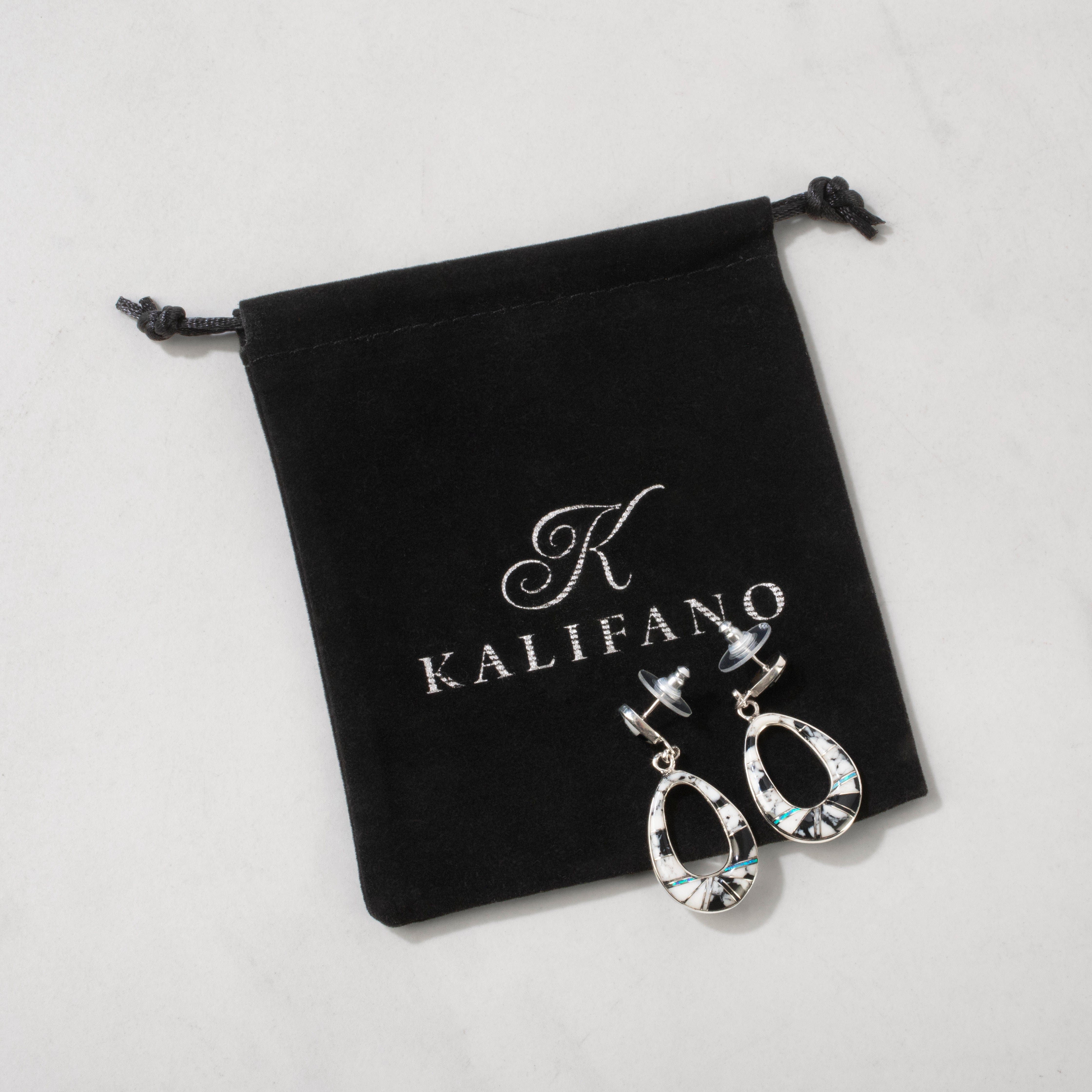 Kalifano Southwest Silver Jewelry White Buffalo Turquoise Teardrop 925 Sterling Silver USA Handamade Earrings Handmade with Stud Backing NME.0836.WB