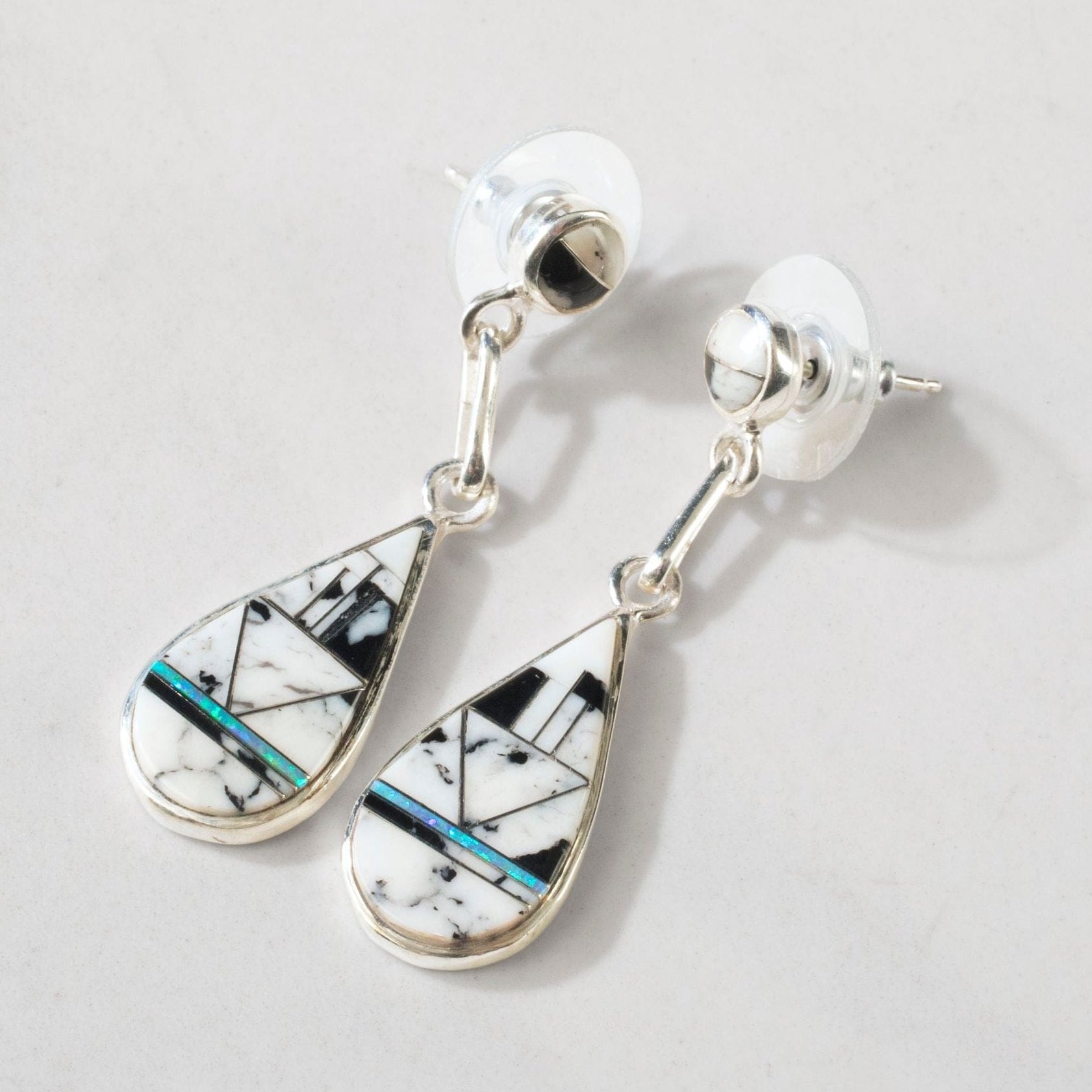 Kalifano Southwest Silver Jewelry White Buffalo Turquoise Teardrop Dangle USA Handmade 925 Sterling Silver Earrings with Stud Backing NME.2265.WB