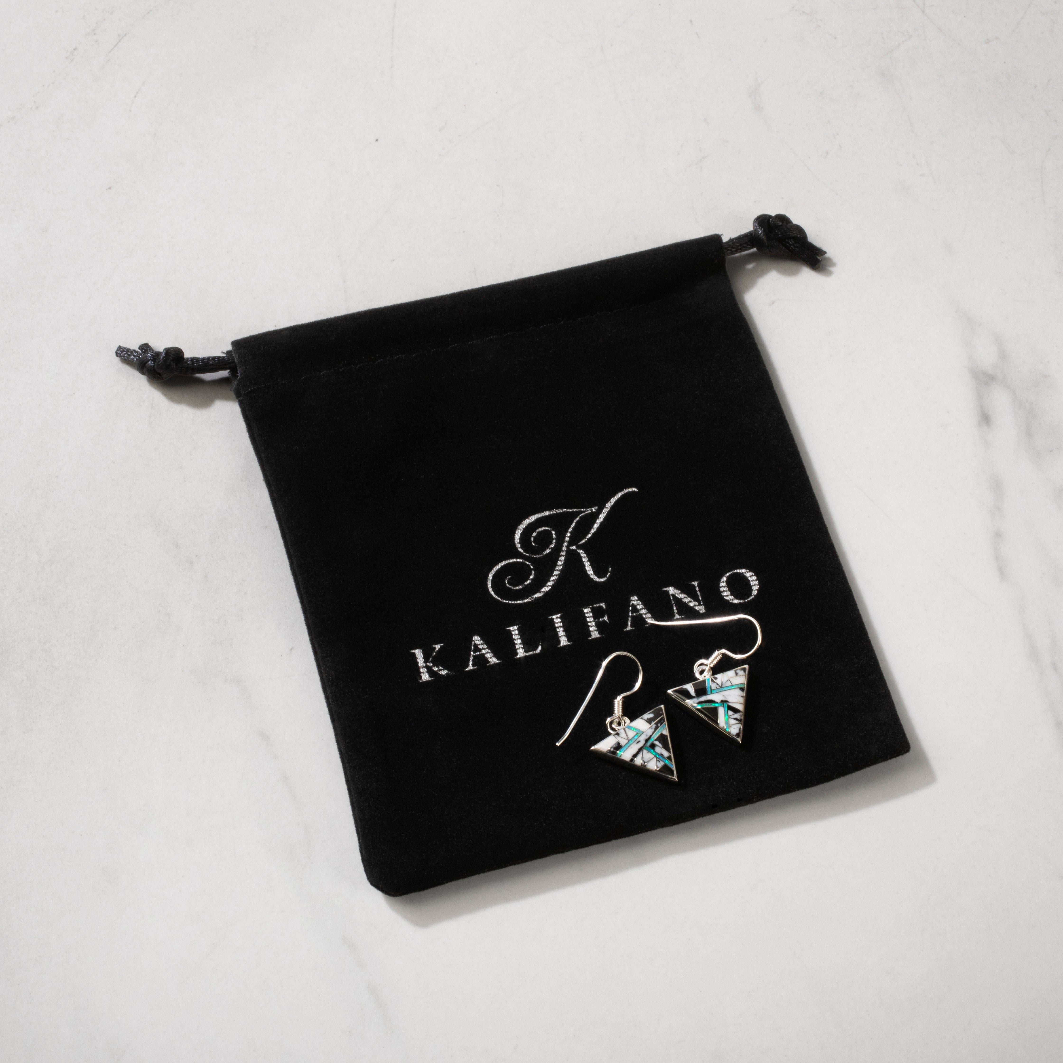 Kalifano Southwest Silver Jewelry White Buffalo Turquoise Triangle 925 Sterling Silver Earring with French Hook USA Handmade NME.2017.WB