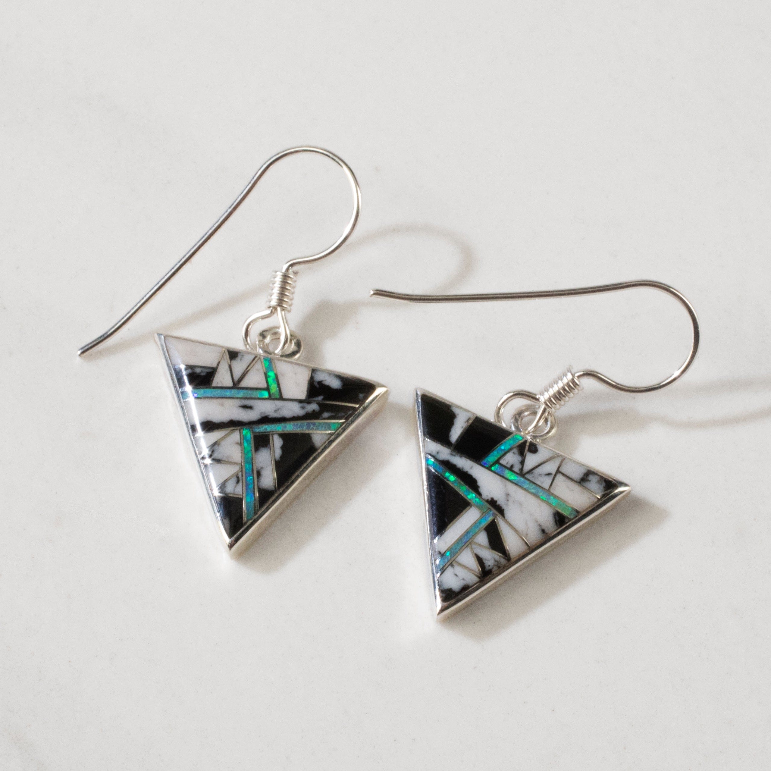 Kalifano Southwest Silver Jewelry White Buffalo Turquoise Triangle 925 Sterling Silver Earring with French Hook USA Handmade NME.2017.WB
