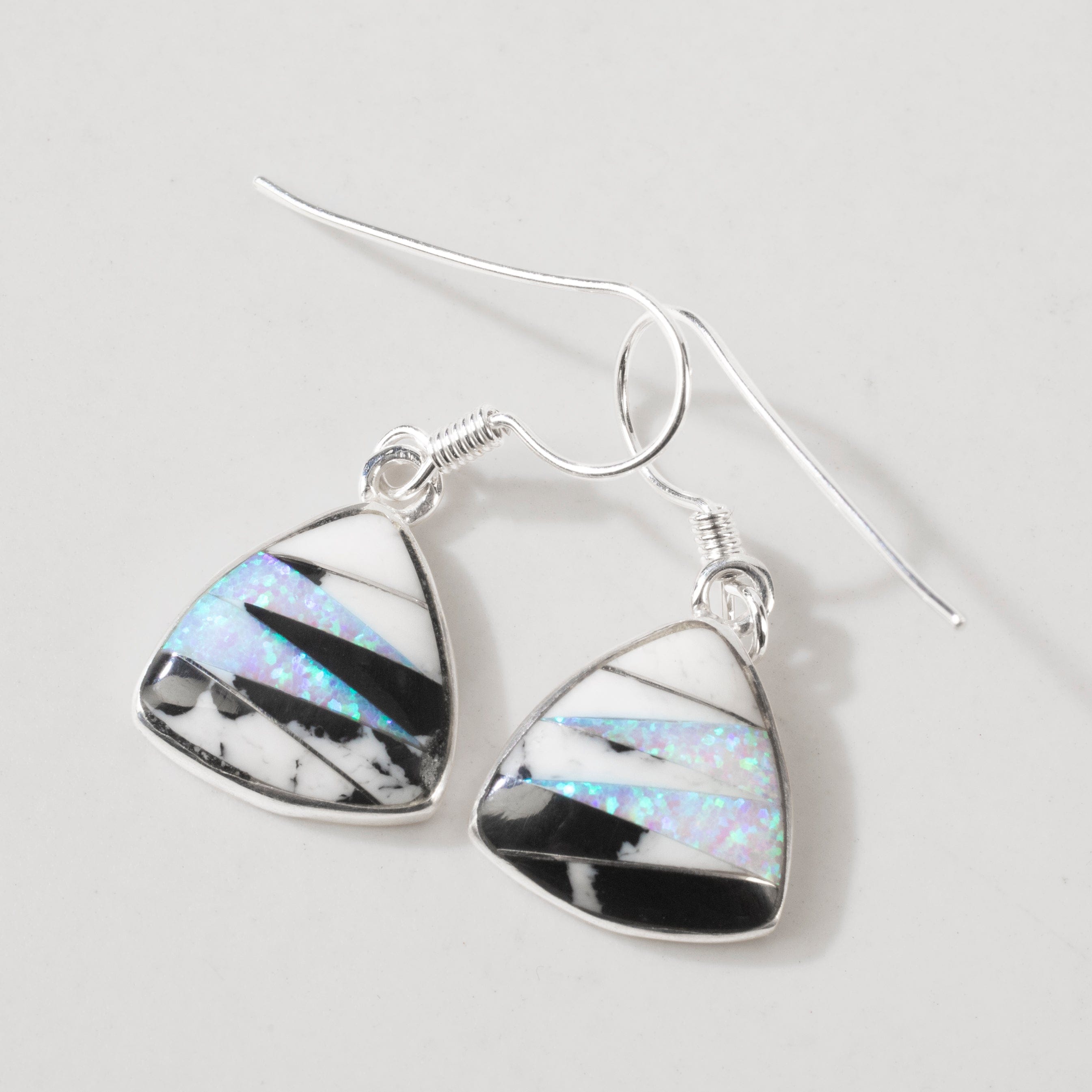 Kalifano Southwest Silver Jewelry White Buffalo Turquoise Triangle 925 Sterling Silver USA Handmade Earrings with French Hook NME.2071.WB