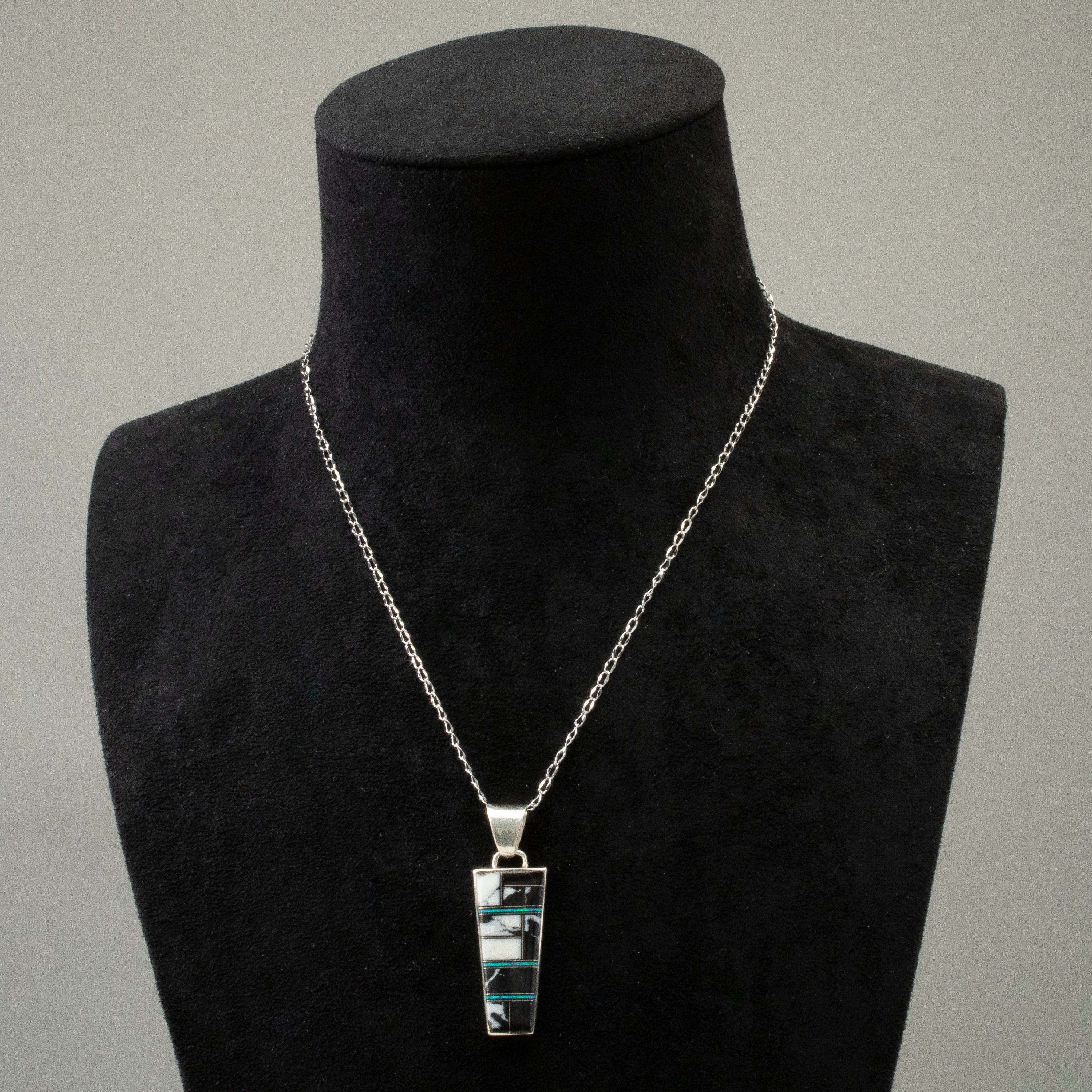 Kalifano Southwest Silver Jewelry White Buffalo Turquoise USA Handmade 925 Sterling Silver Pendant with Opal & Black Onyx Accent NMN.1112.WB