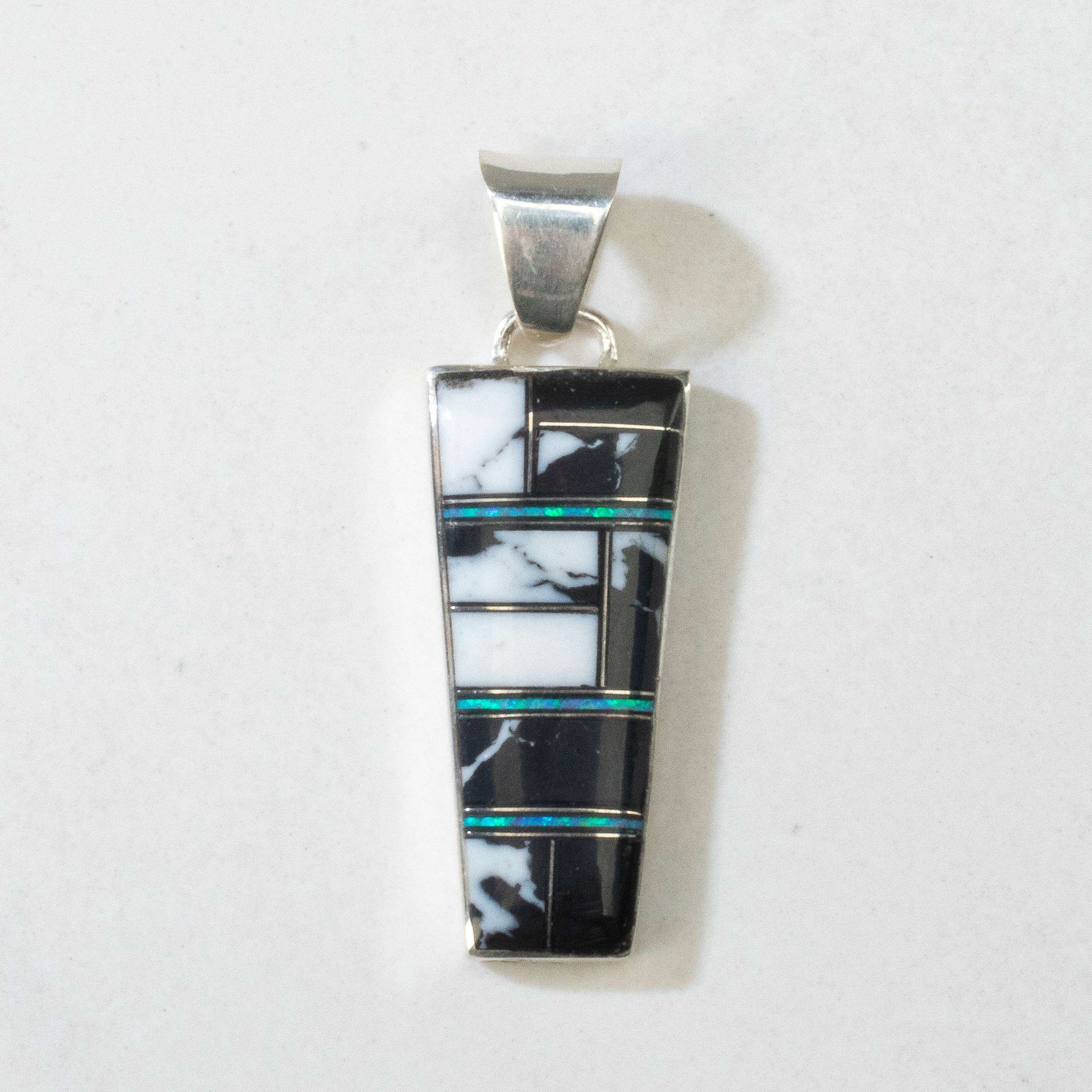 Kalifano Southwest Silver Jewelry White Buffalo Turquoise USA Handmade 925 Sterling Silver Pendant with Opal & Black Onyx Accent NMN.1112.WB