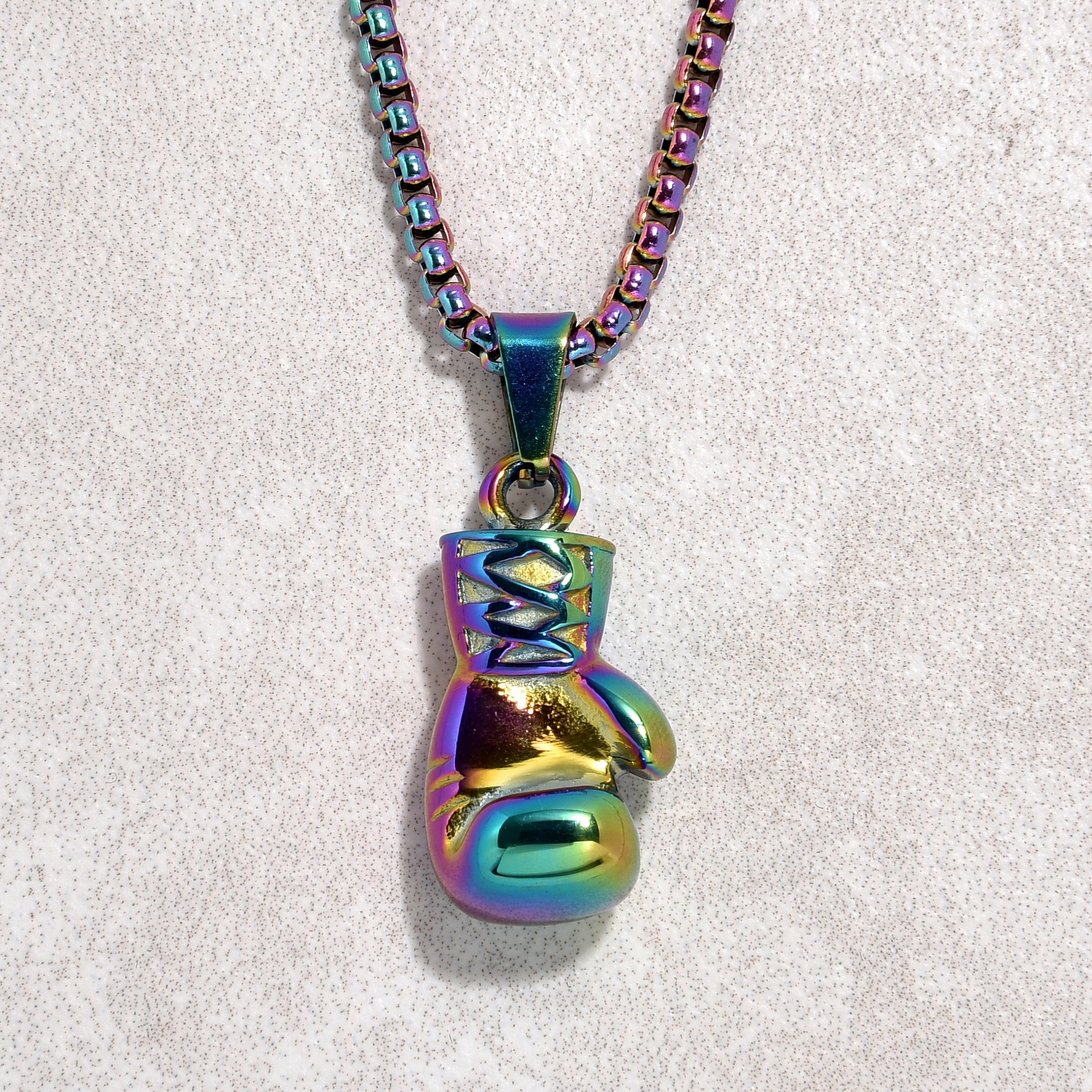 Kalifano Steel Hearts Jewelry Aurora Borealis Boxing Gloves Steel Hearts Necklace SHN531-AB