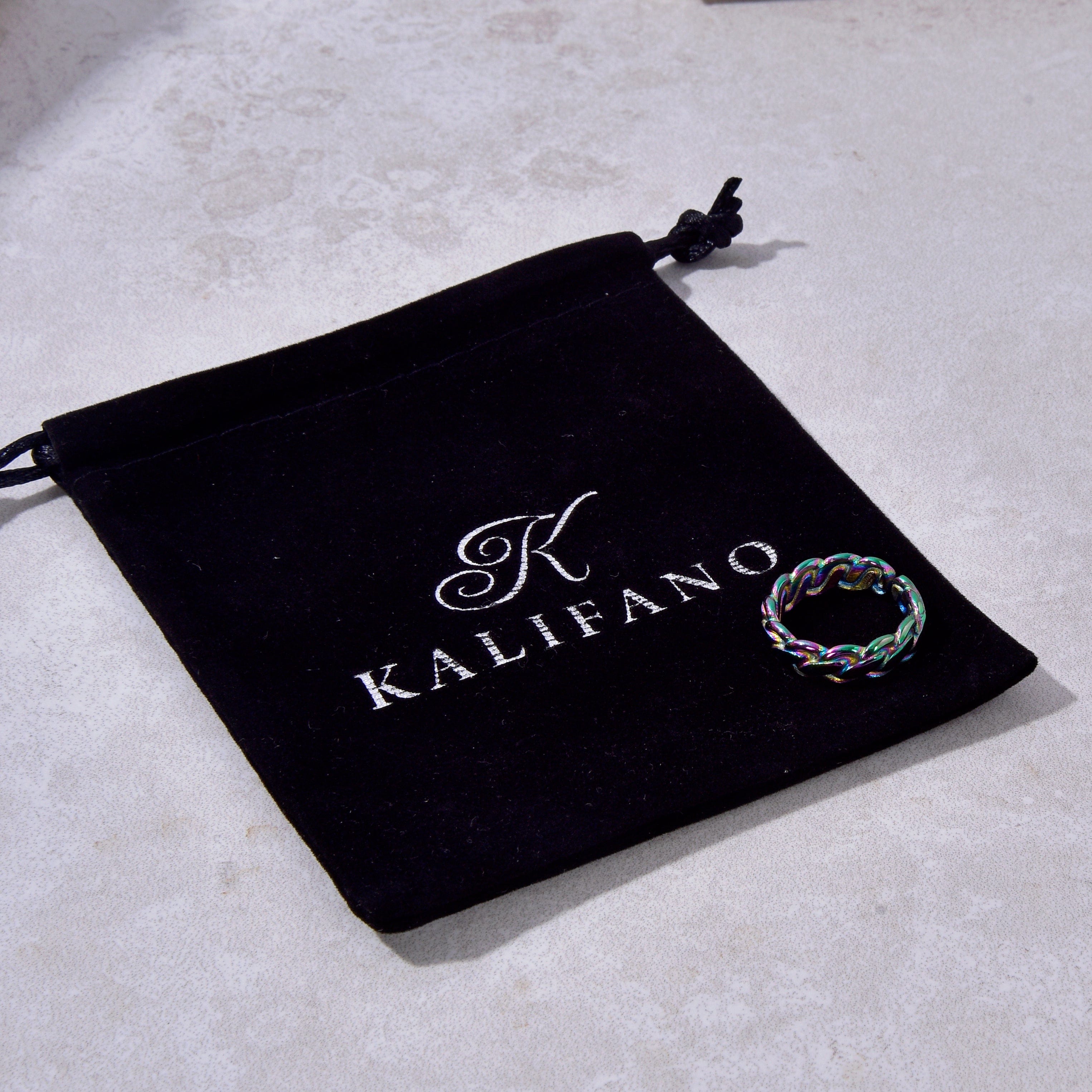 Kalifano Steel Hearts Jewelry Aurora Borealis Braided Rope Steel Hearts Ring