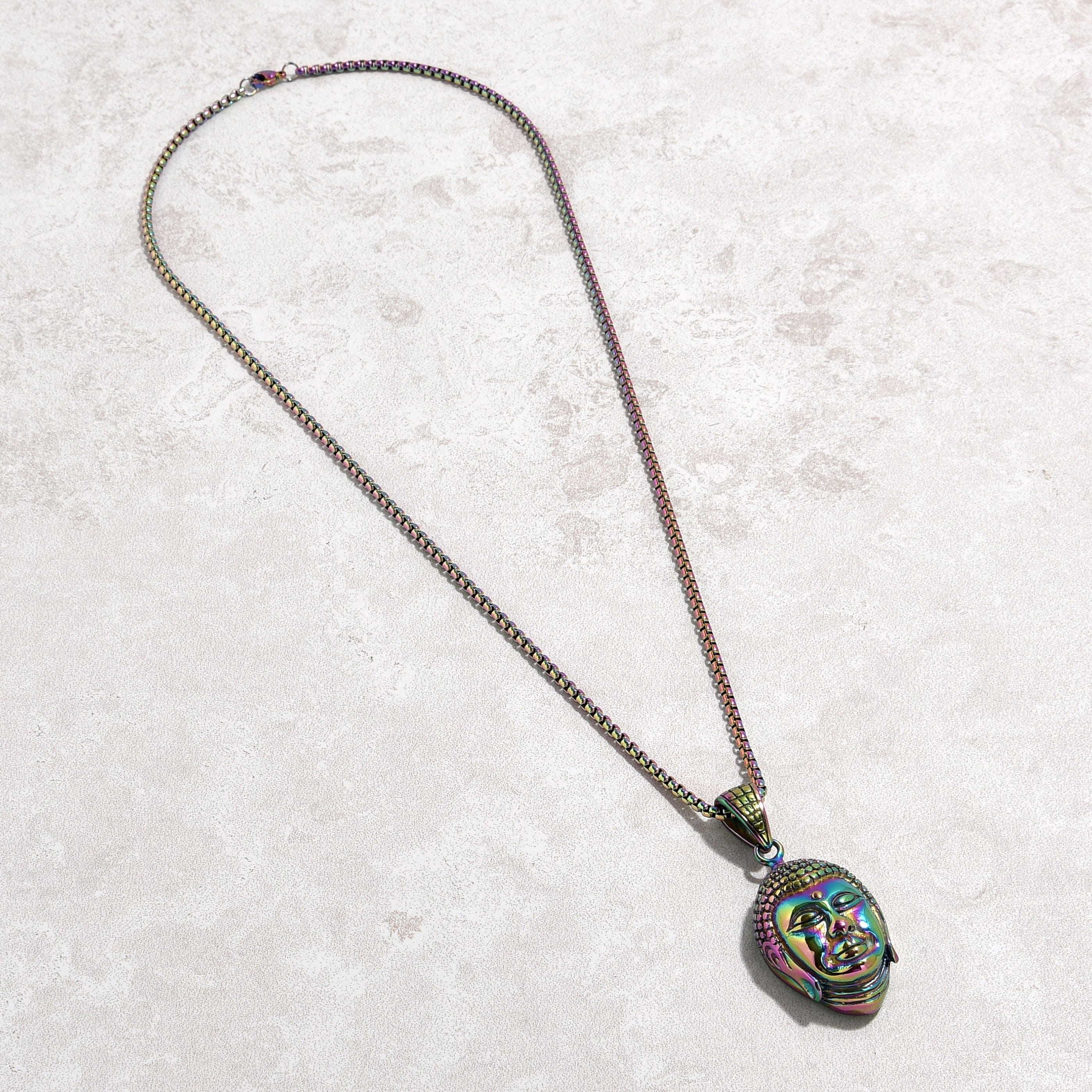 Kalifano Steel Hearts Jewelry Aurora Borealis Buddha Steel Hearts Necklace SHN522-AB