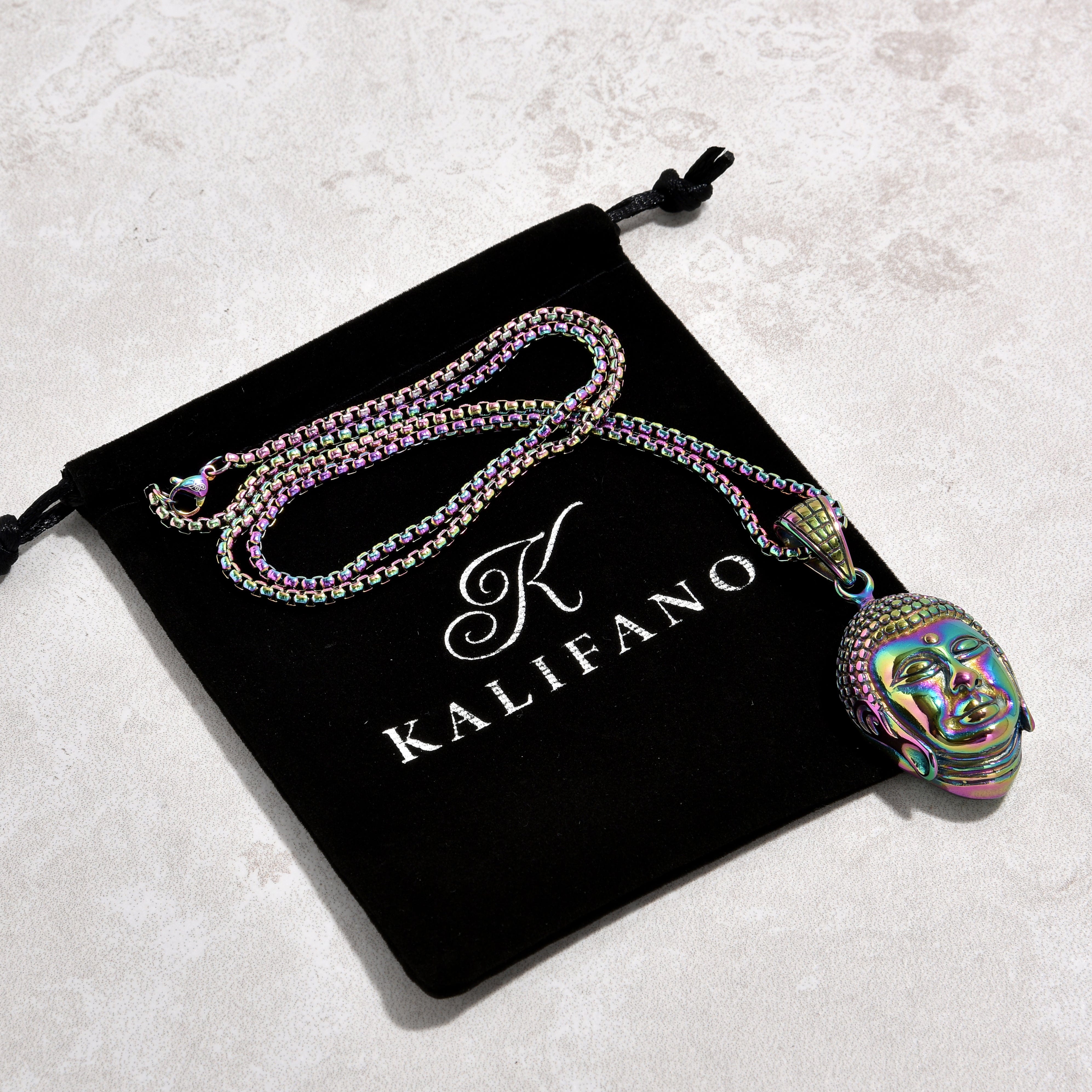Kalifano Steel Hearts Jewelry Aurora Borealis Buddha Steel Hearts Necklace SHN522-AB