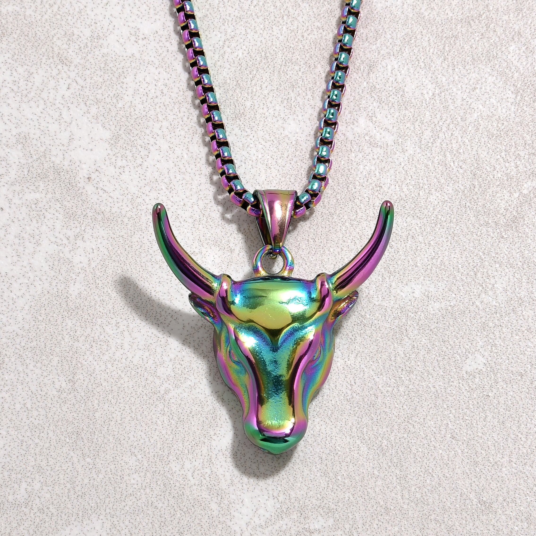 Kalifano Steel Hearts Jewelry Aurora Borealis Bull Head Steel Hearts Necklace SHN517-AB