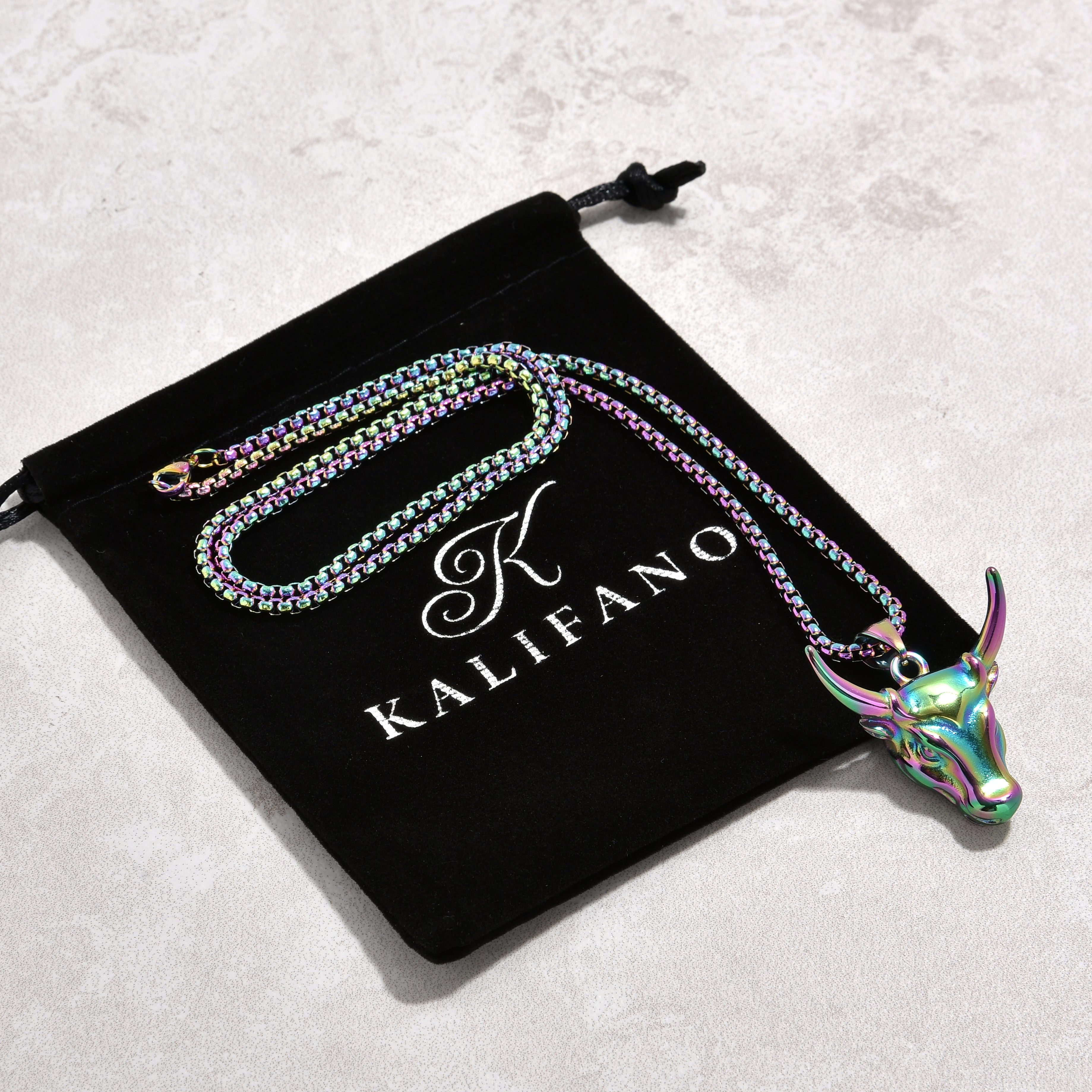 Kalifano Steel Hearts Jewelry Aurora Borealis Bull Head Steel Hearts Necklace SHN517-AB