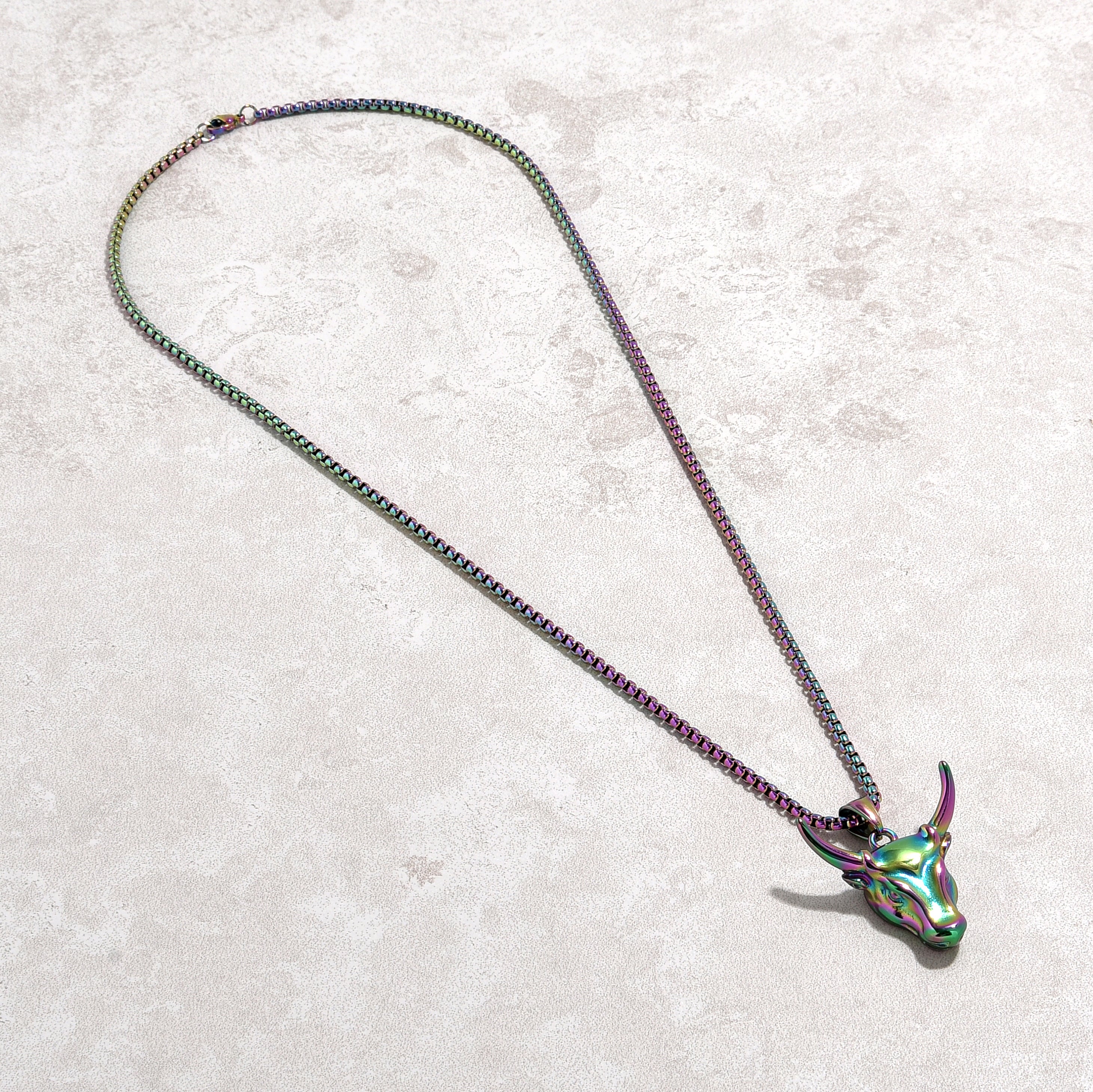 Kalifano Steel Hearts Jewelry Aurora Borealis Bull Head Steel Hearts Necklace SHN517-AB