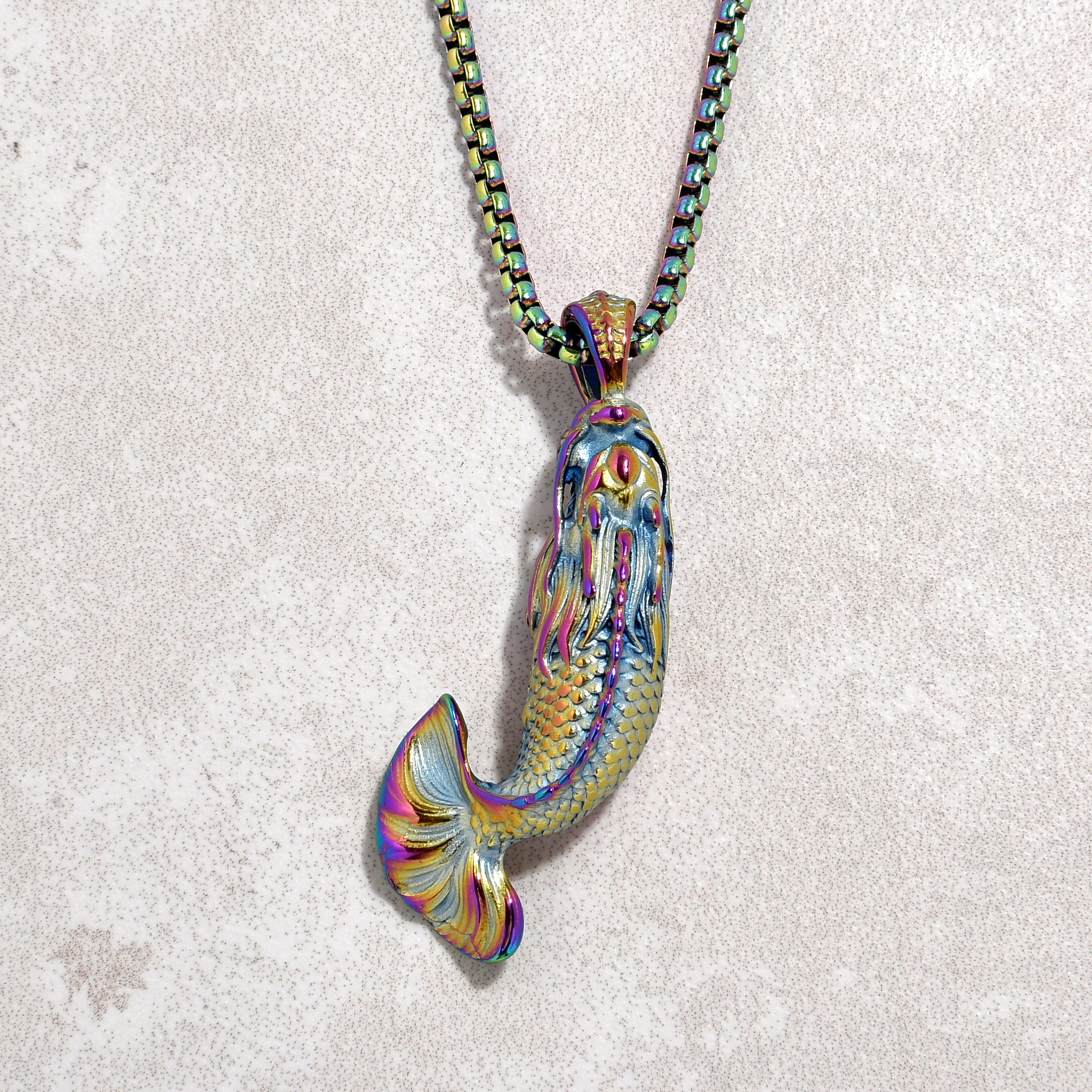 Kalifano Steel Hearts Jewelry Aurora Borealis Carp Fish Steel Hearts Necklace SHN507-AB