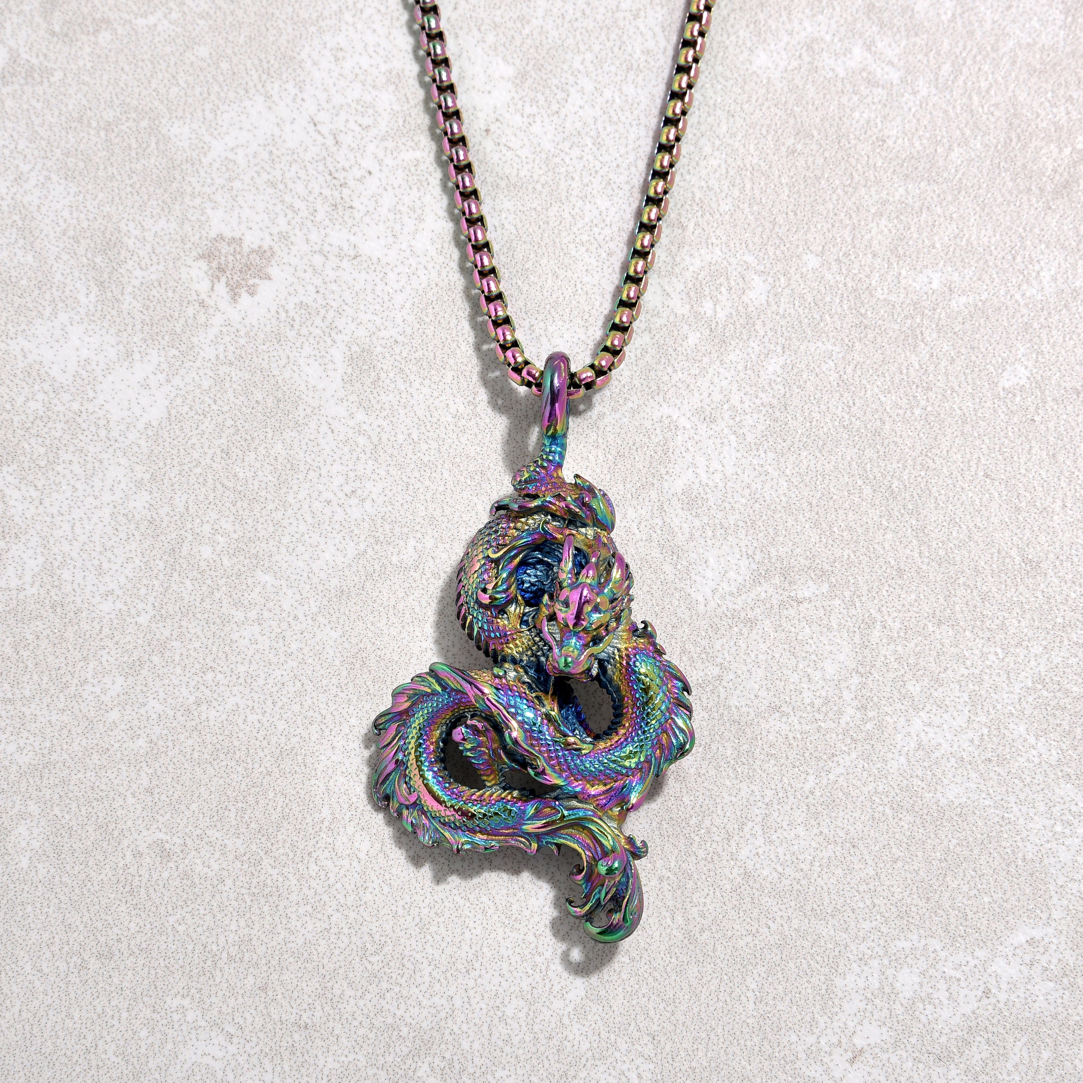 Kalifano Steel Hearts Jewelry Aurora Borealis Dragon Steel Hearts Necklace SHN516-AB