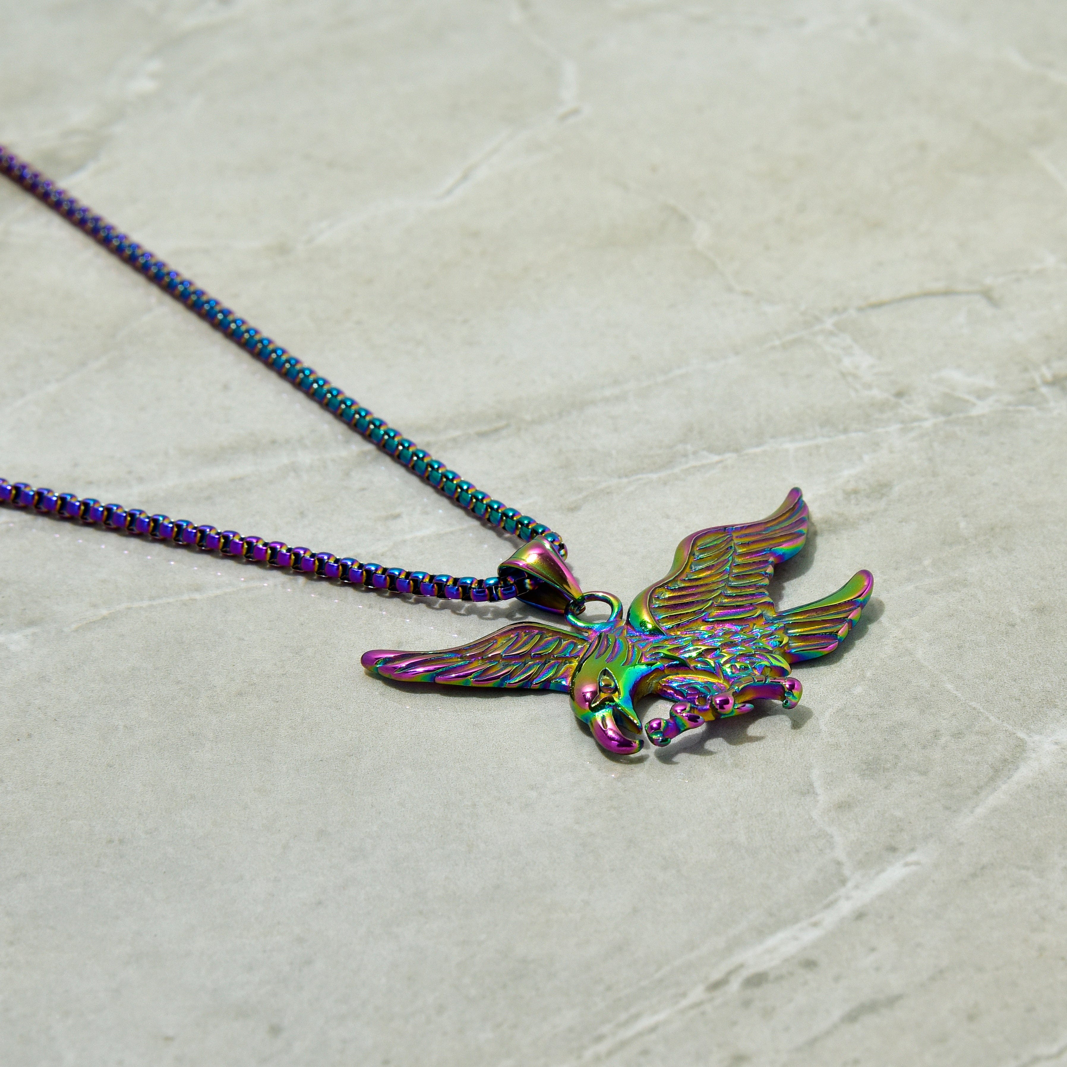 Kalifano Steel Hearts Jewelry Aurora Borealis Eagle Steel Hearts Necklace SHN508-AB