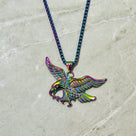 Aurora Borealis Eagle Steel Hearts Necklace