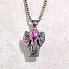 Aurora Borealis Elephant Steel Hearts Necklace