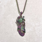 Aurora Borealis Feather Steel Hearts Necklace