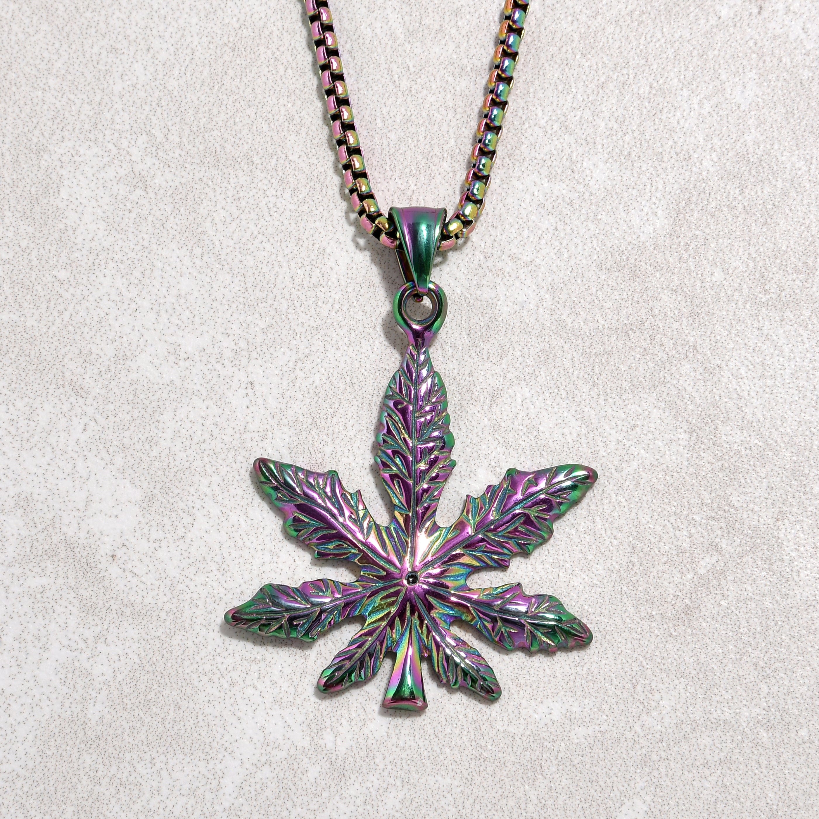 Kalifano Steel Hearts Jewelry Aurora Borealis Hemp Leaf Steel Hearts Necklace SHN503-AB