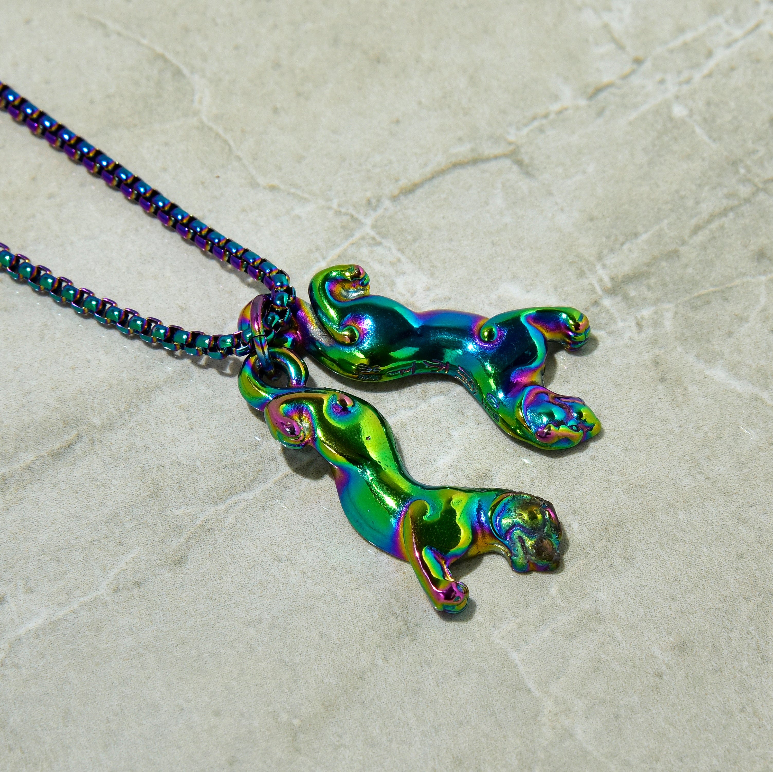 Kalifano Steel Hearts Jewelry Aurora Borealis Jaguar Steel Hearts Necklace SHN519-AB