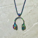 Aurora Borealis Large Headphones Steel Hearts Necklace