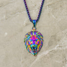Aurora Borealis Lion Steel Hearts Necklace