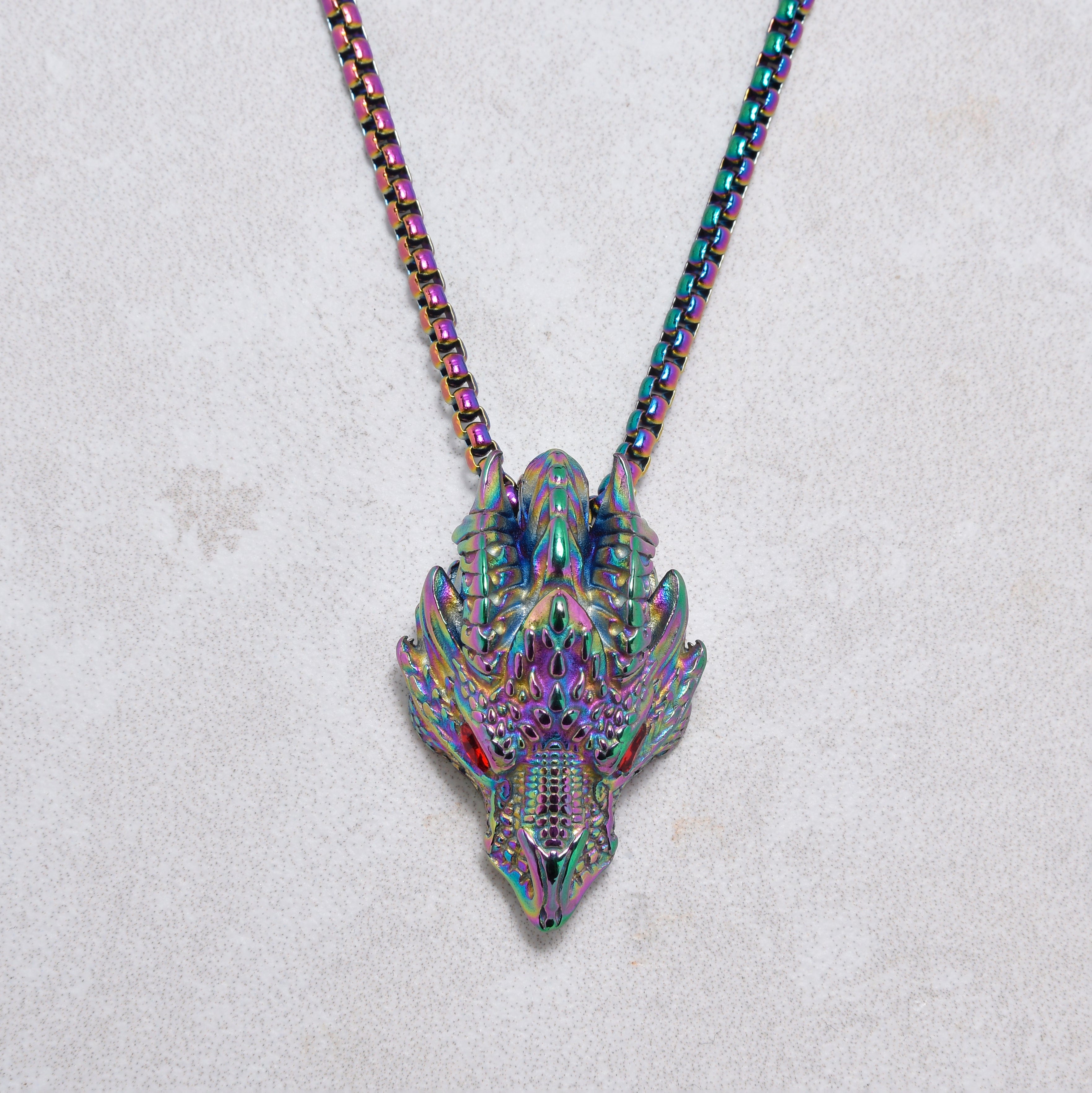 Kalifano Steel Hearts Jewelry Aurora Borealis Red Eyed Dragon Steel Hearts Necklace SHN532-AB