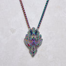 Aurora Borealis Red Eyed Dragon Steel Hearts Necklace