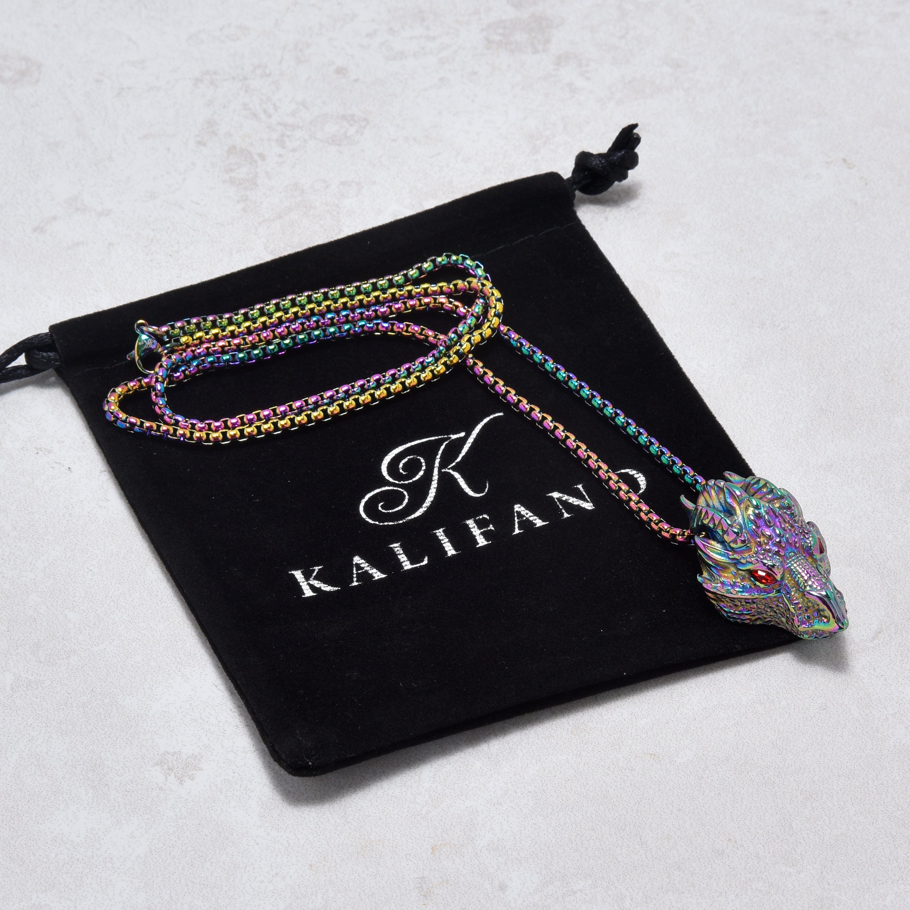 Kalifano Steel Hearts Jewelry Aurora Borealis Red Eyed Dragon Steel Hearts Necklace SHN532-AB