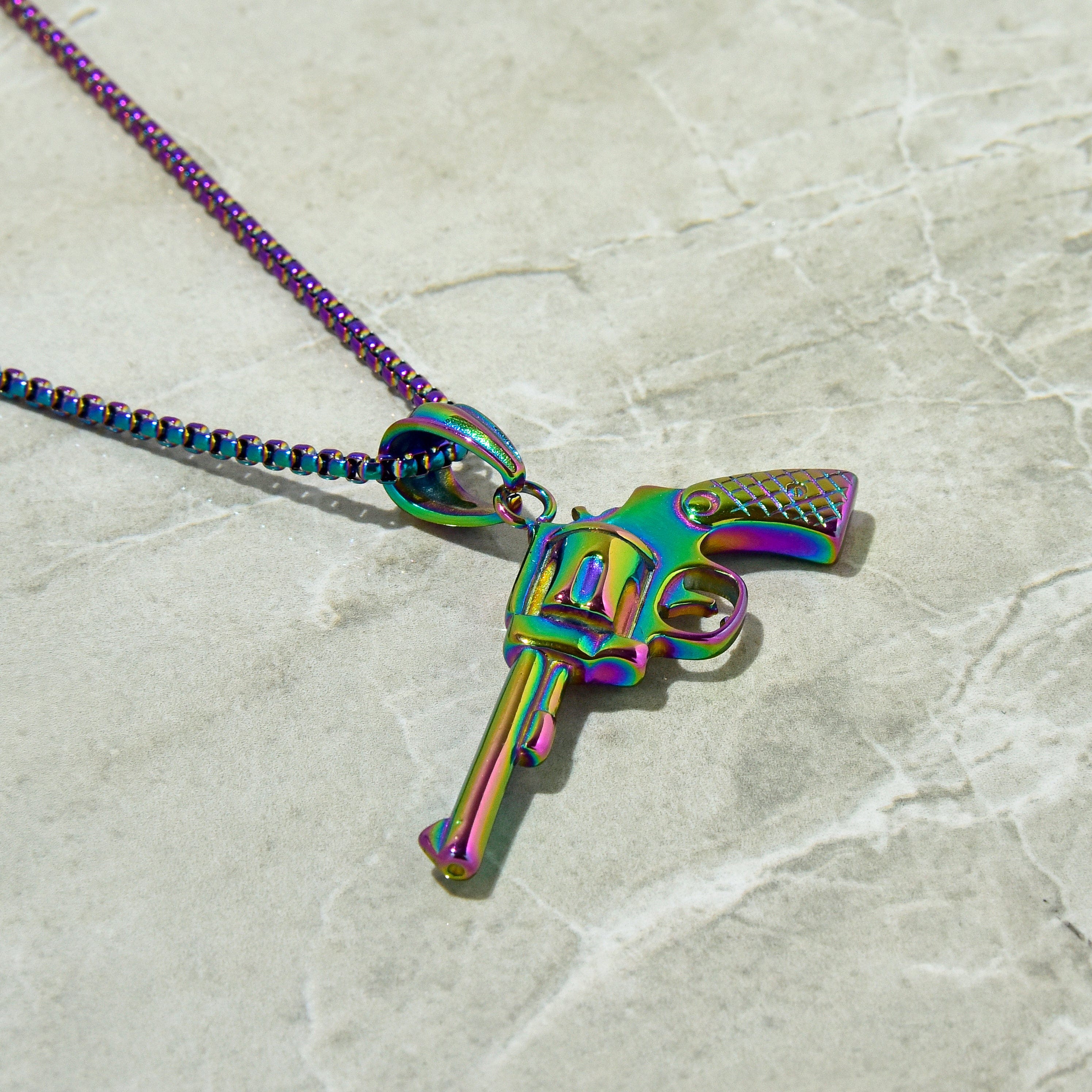 Kalifano Steel Hearts Jewelry Aurora Borealis Revolver gun Steel Hearts Necklace SHN524-AB