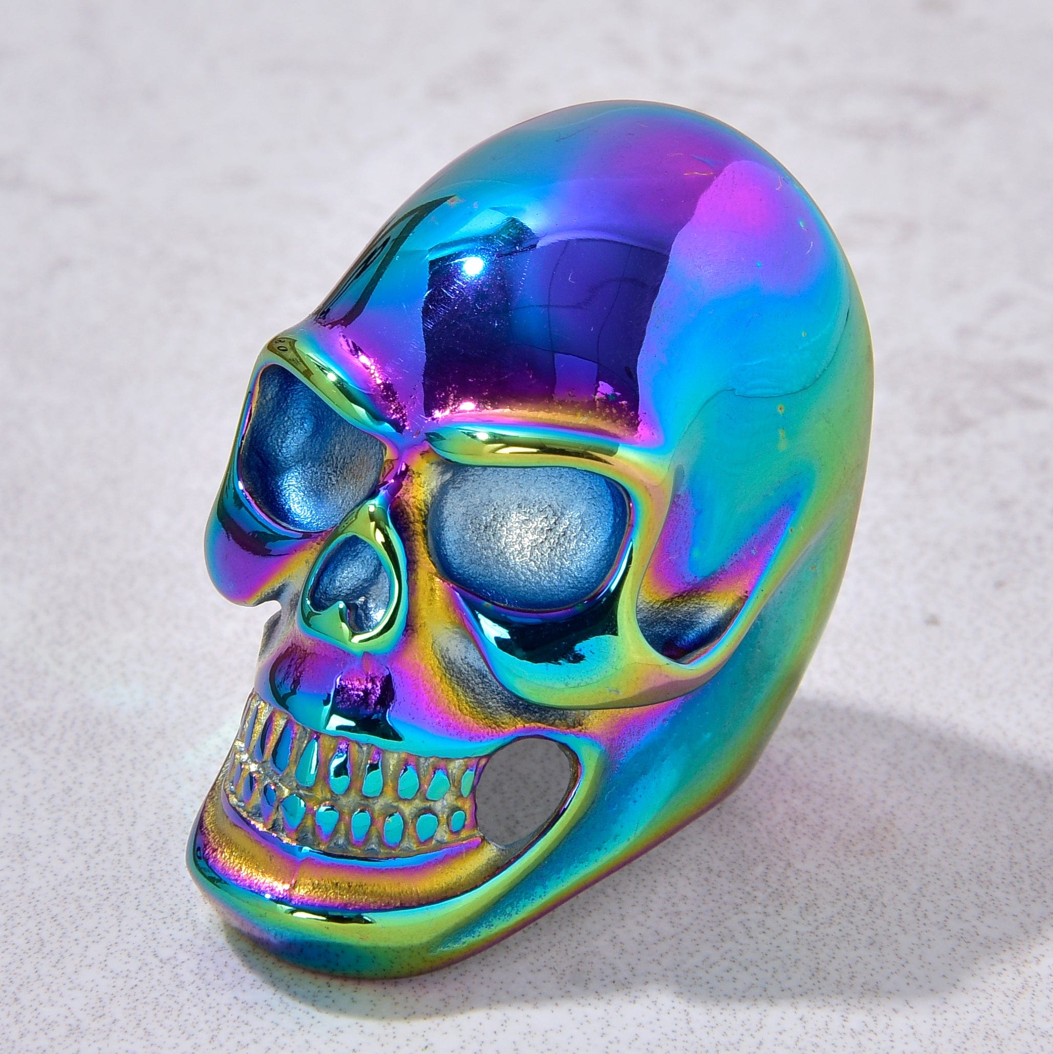 Kalifano Steel Hearts Jewelry Aurora Borealis Skull Steel Hearts Ring