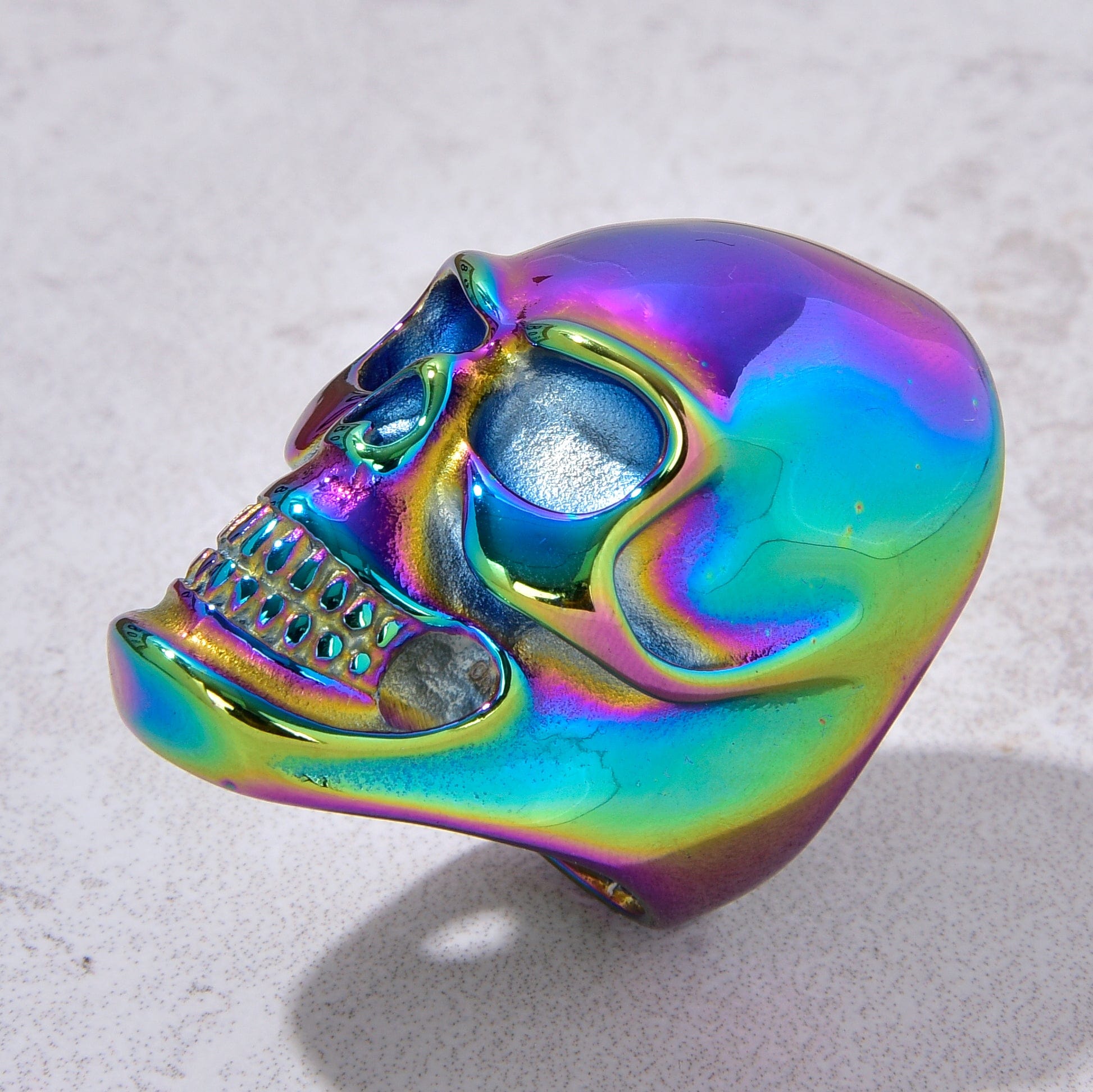 Kalifano Steel Hearts Jewelry Aurora Borealis Skull Steel Hearts Ring