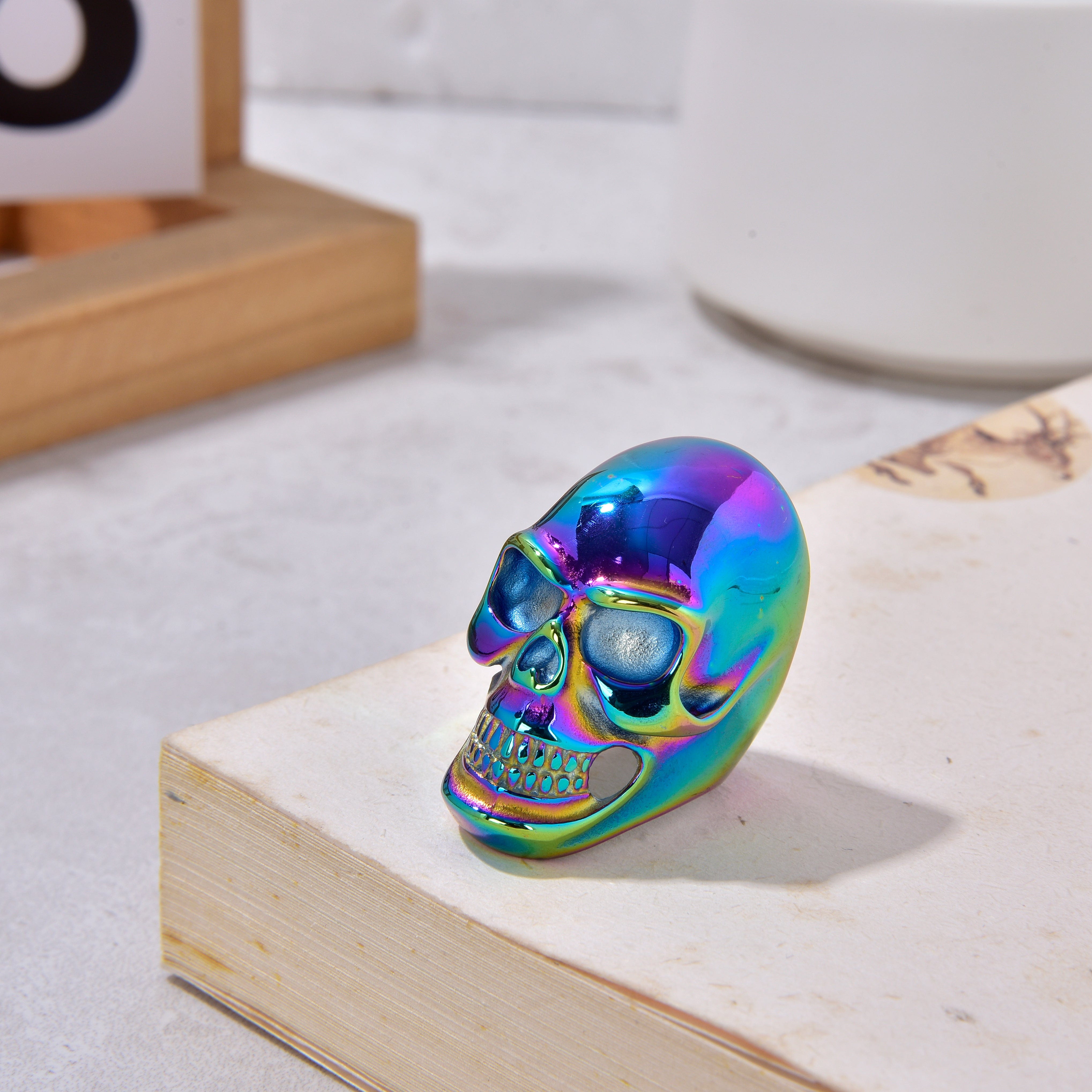 Kalifano Steel Hearts Jewelry Aurora Borealis Skull Steel Hearts Ring